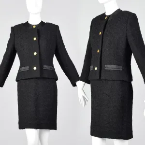 1960s Black Chunky Tweed Skirt Suit