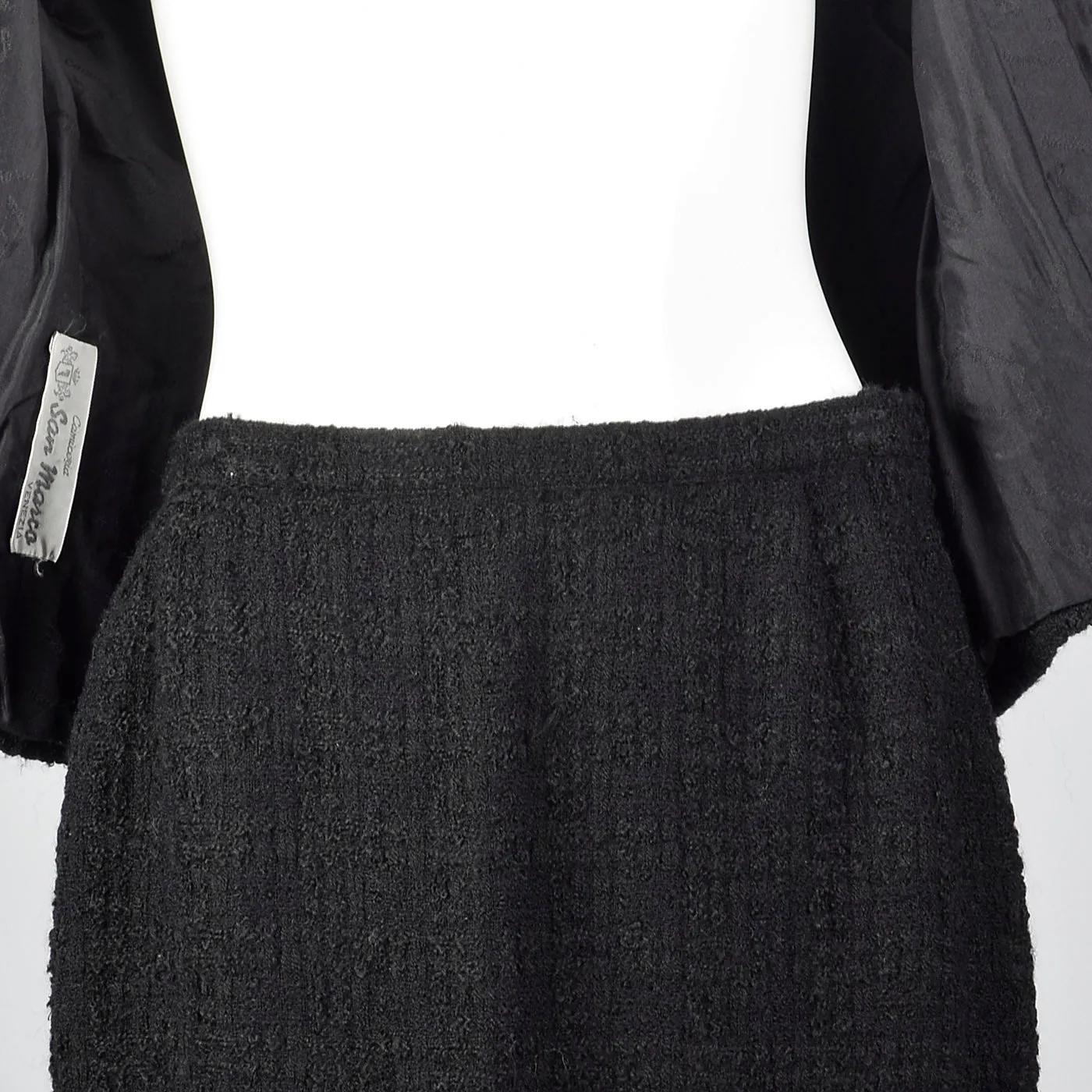 1960s Black Chunky Tweed Skirt Suit