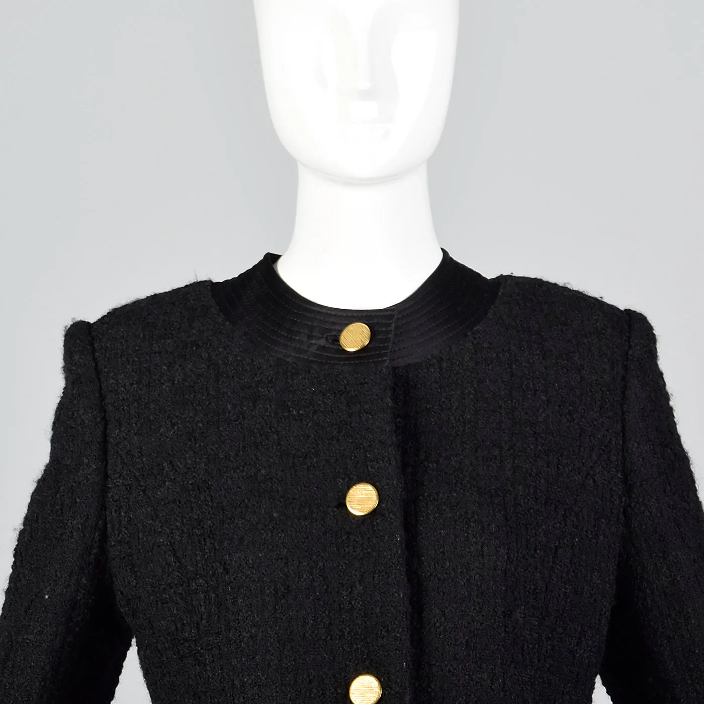 1960s Black Chunky Tweed Skirt Suit