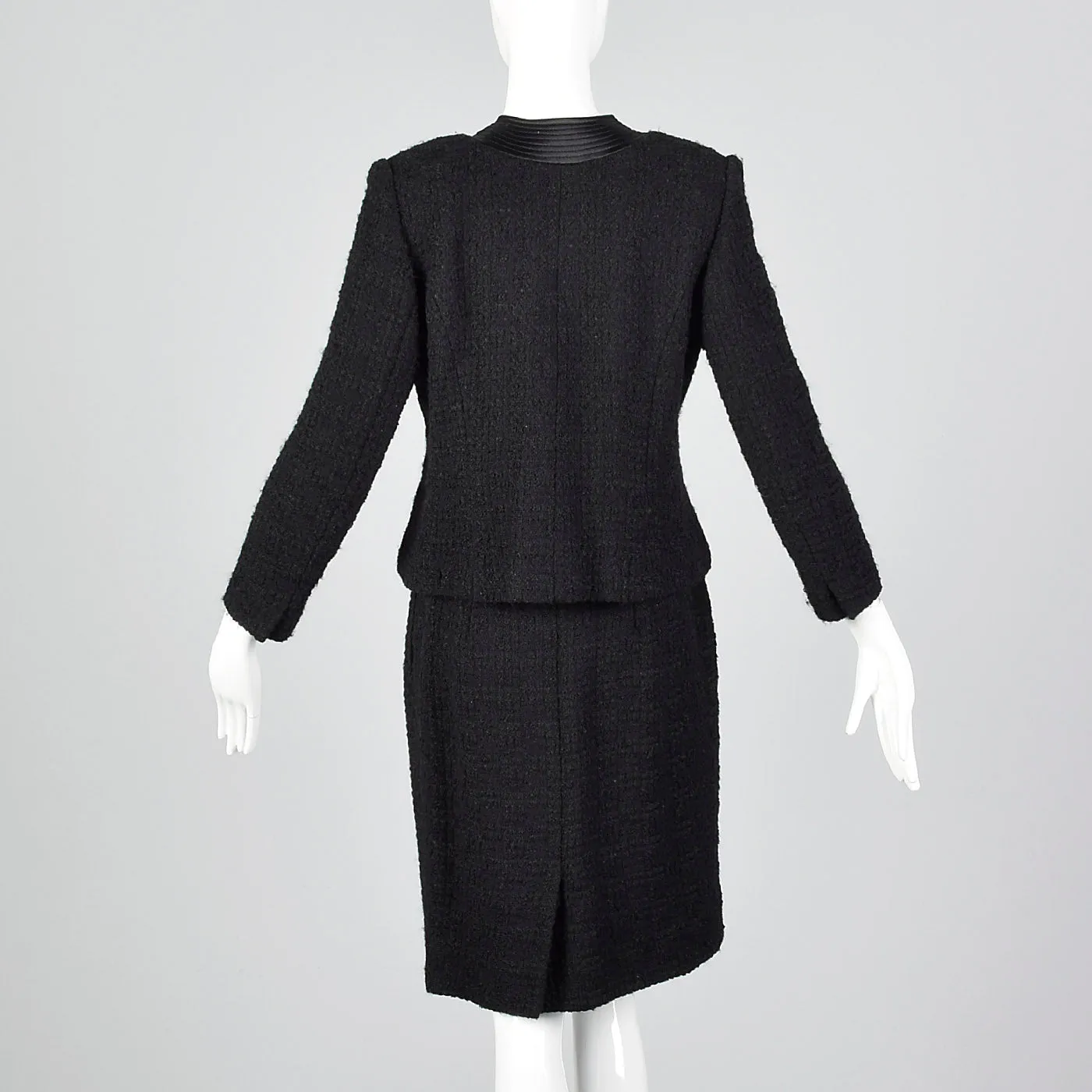 1960s Black Chunky Tweed Skirt Suit