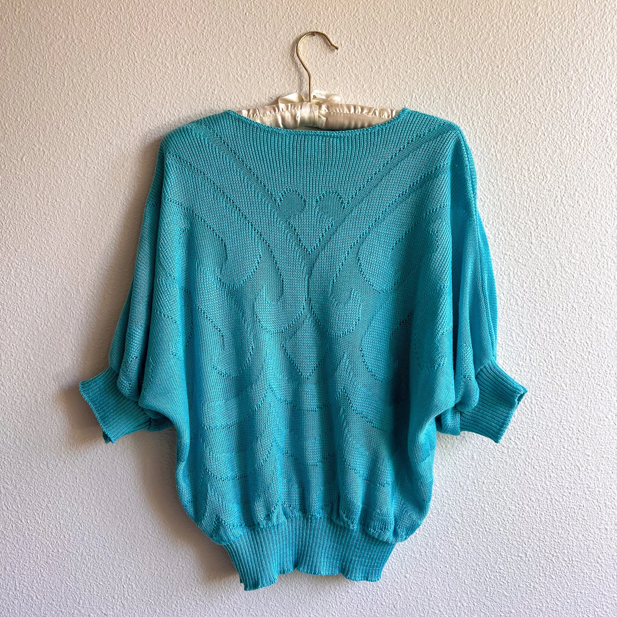 1980s Draped Turquoise Knit Sweater (L/XL)