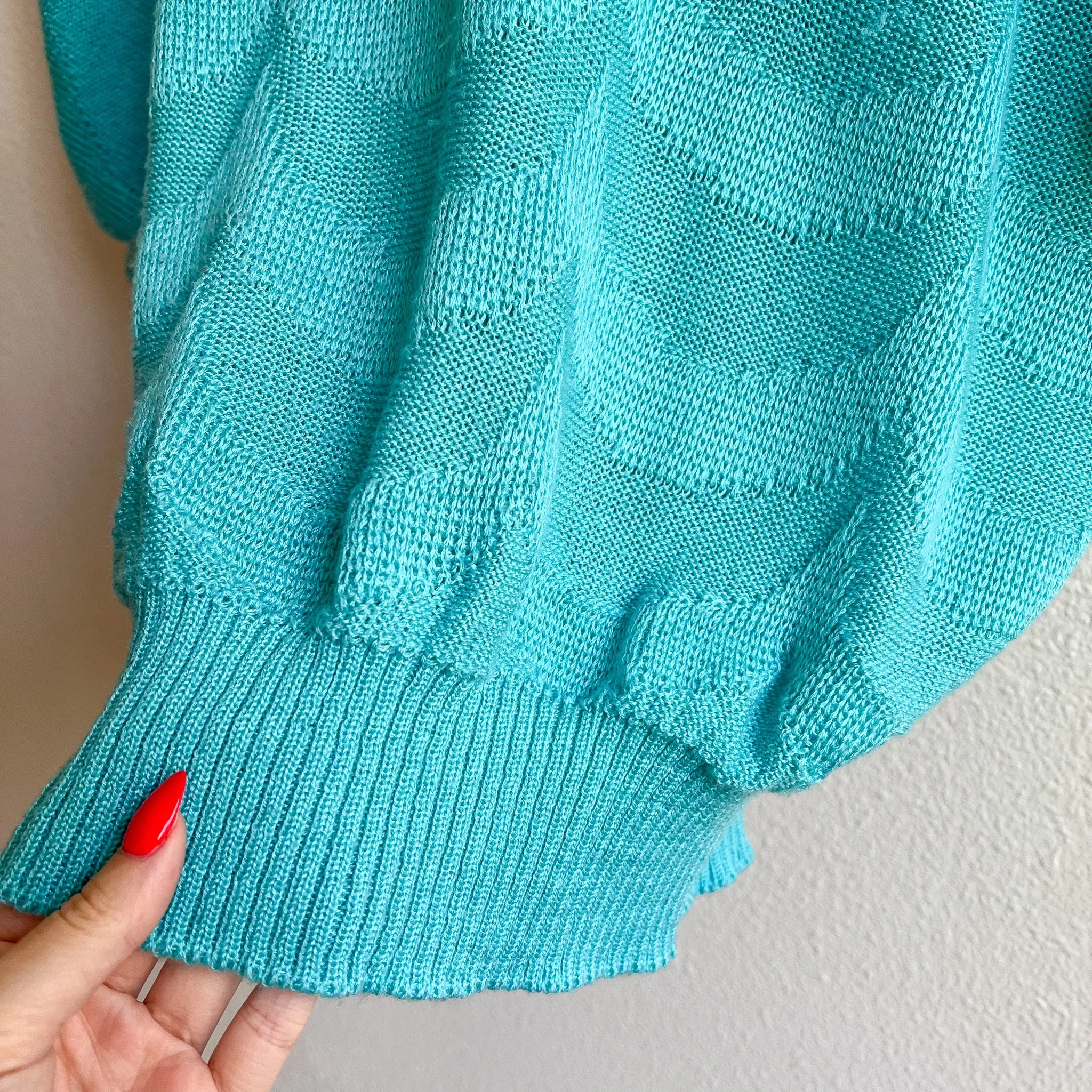 1980s Draped Turquoise Knit Sweater (L/XL)