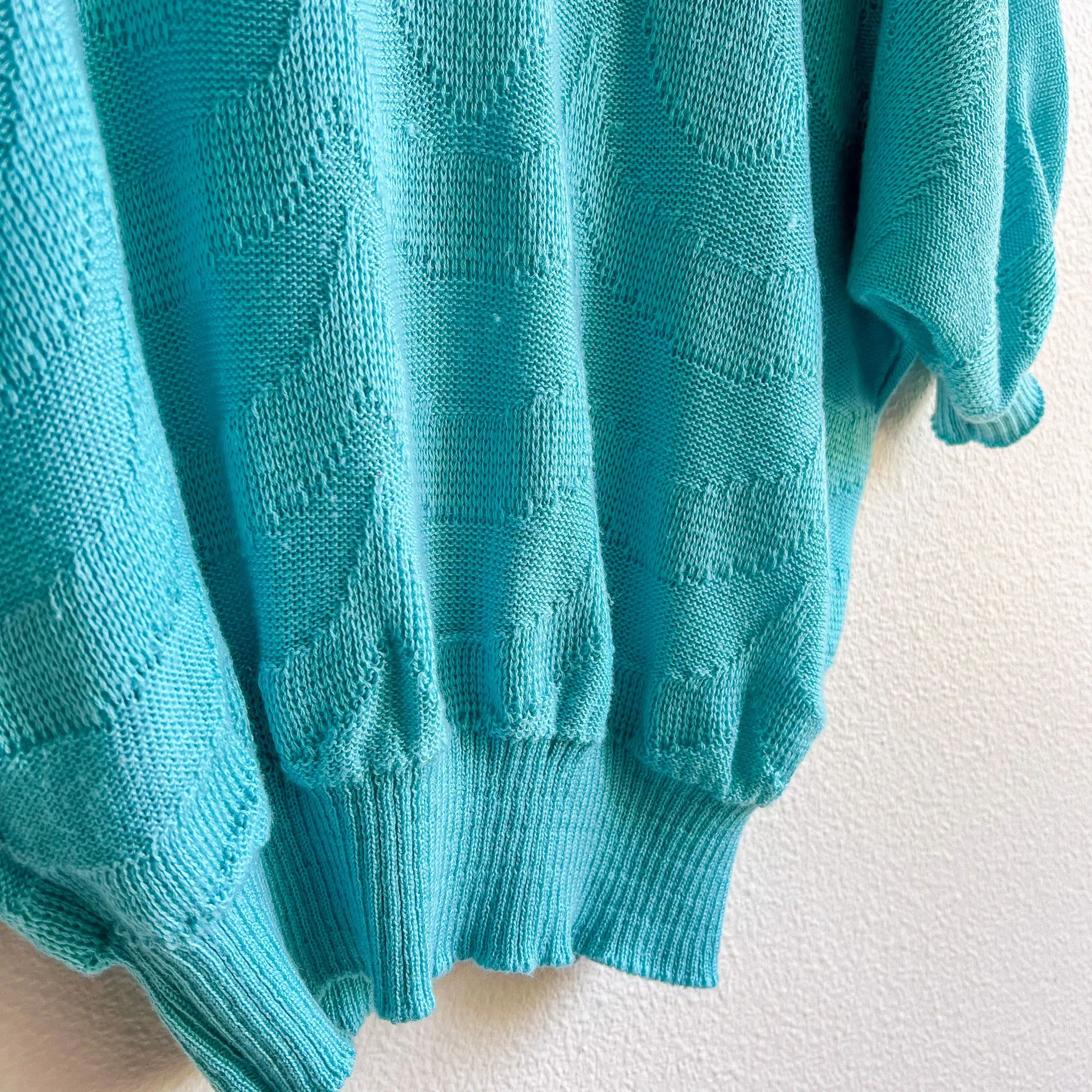 1980s Draped Turquoise Knit Sweater (L/XL)