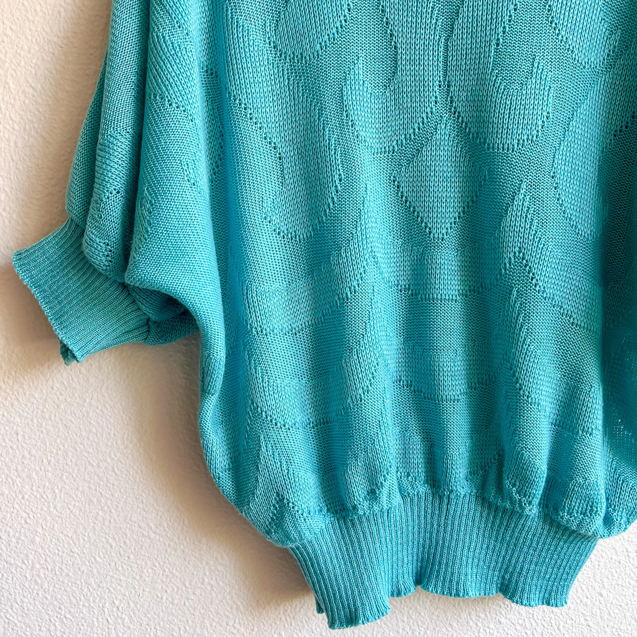 1980s Draped Turquoise Knit Sweater (L/XL)