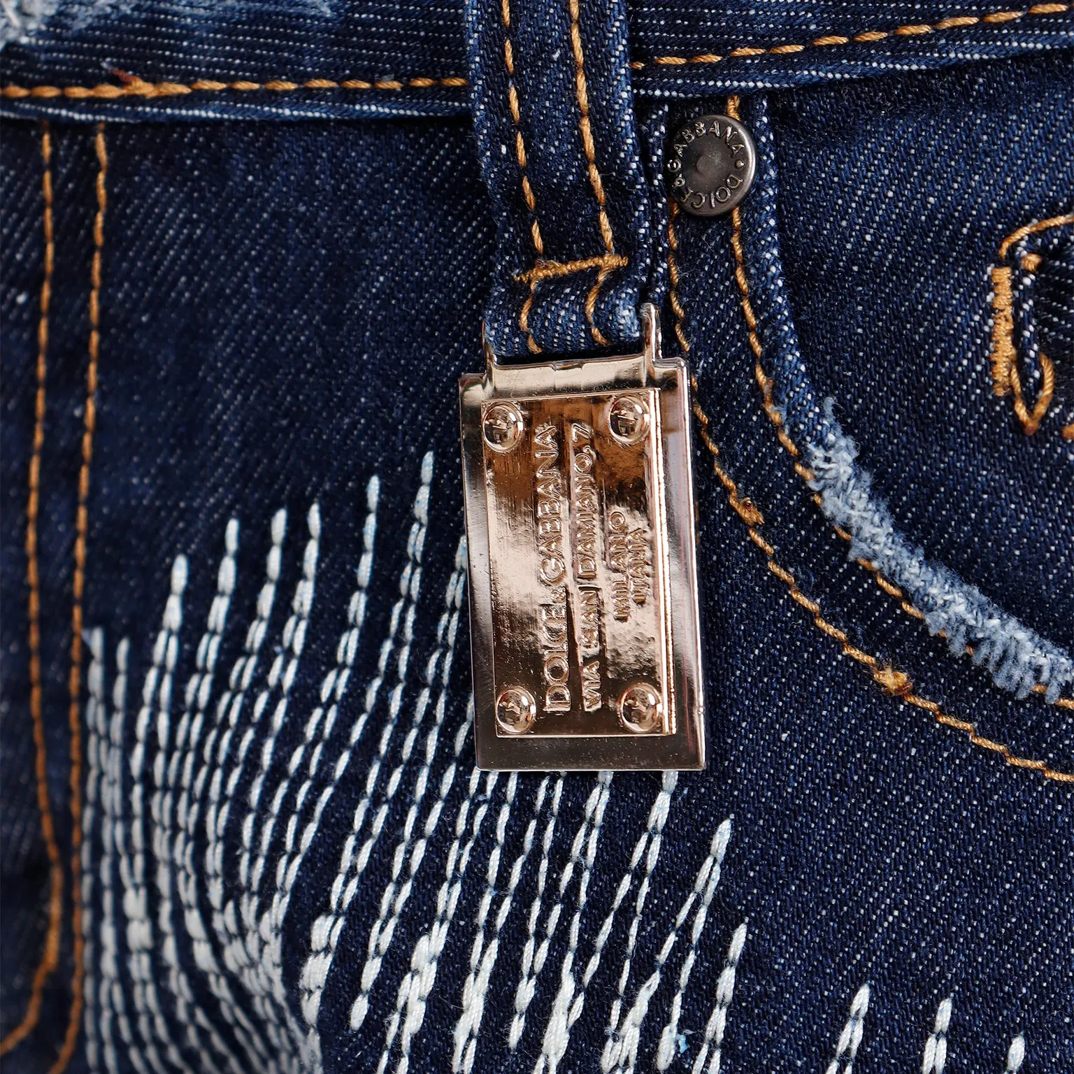 2000s Dolce & Gabbana Distressed Low Rise Denim Jeans w Embroidery