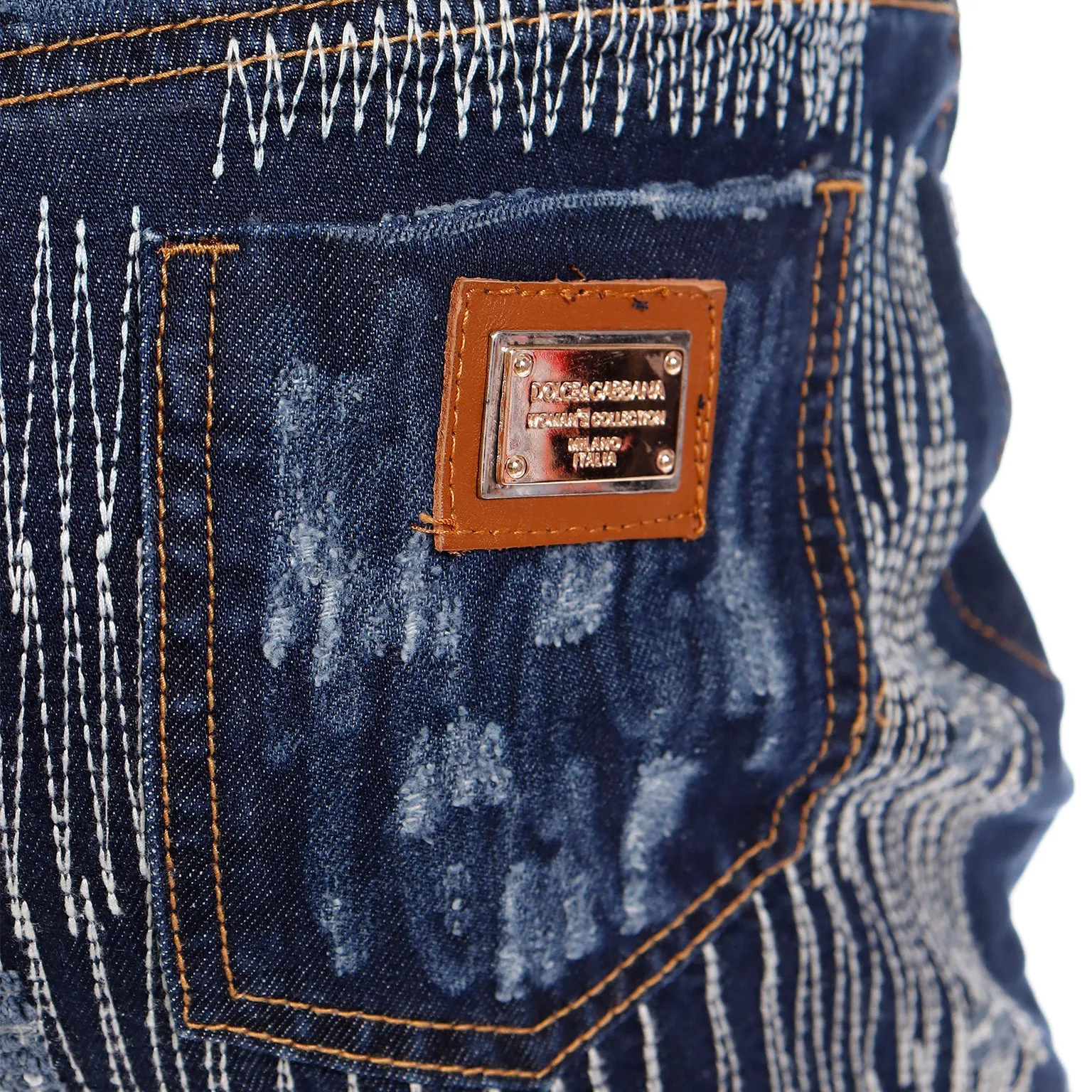 2000s Dolce & Gabbana Distressed Low Rise Denim Jeans w Embroidery