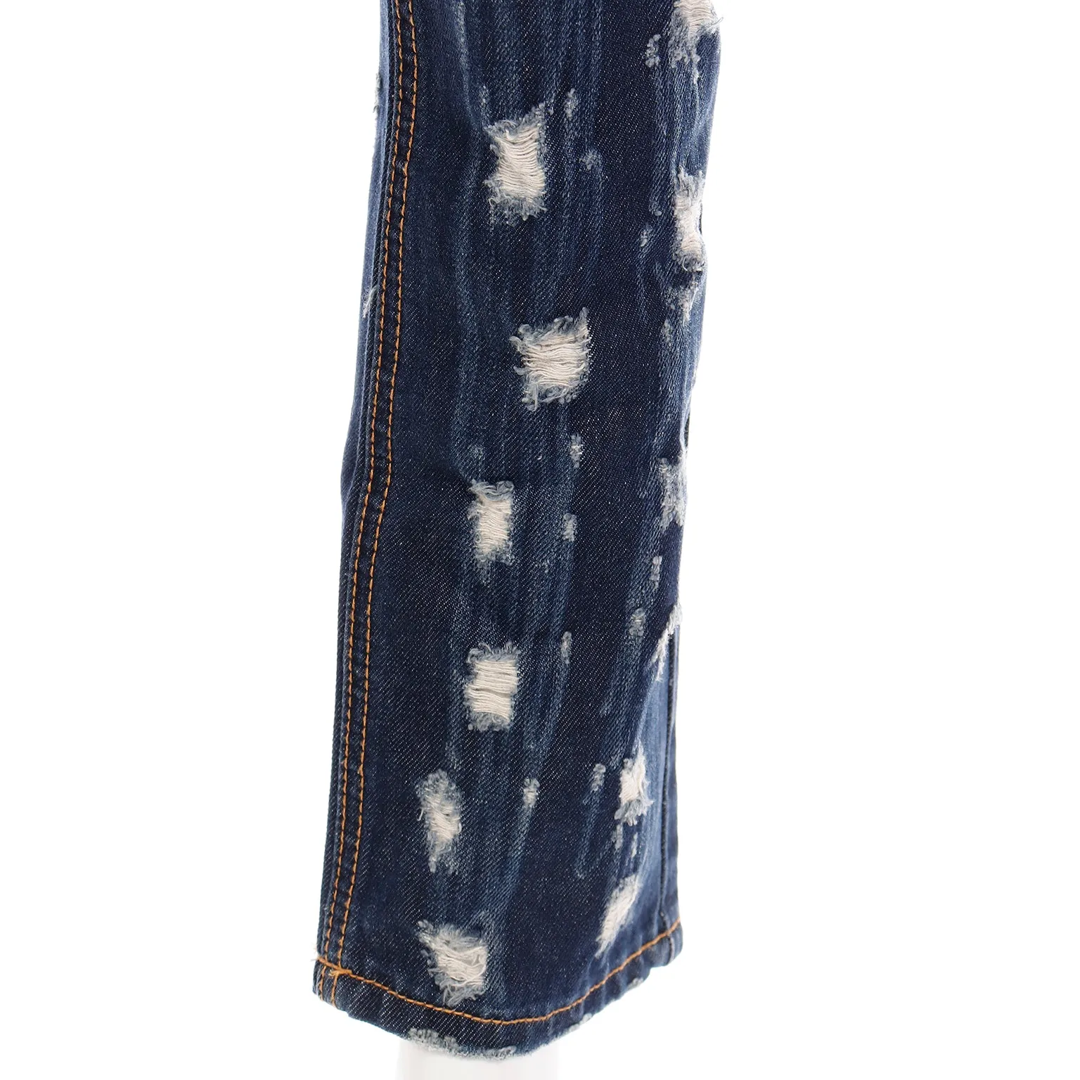 2000s Dolce & Gabbana Distressed Low Rise Denim Jeans w Embroidery