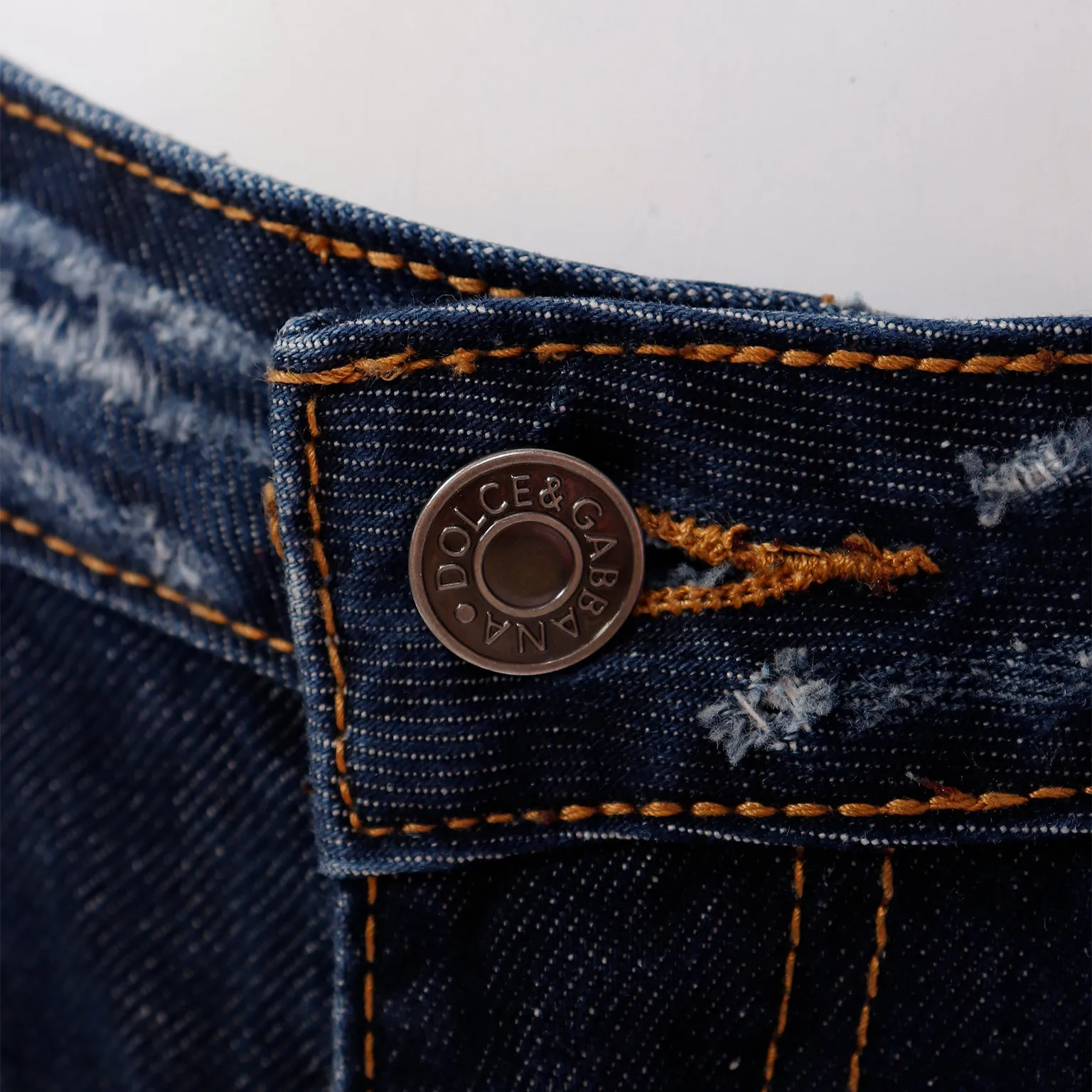 2000s Dolce & Gabbana Distressed Low Rise Denim Jeans w Embroidery