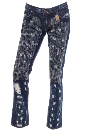 2000s Dolce & Gabbana Distressed Low Rise Denim Jeans w Embroidery
