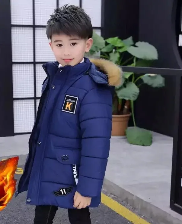 2025 Boys' Winter New Style Cotton-padded Coat Thickened Mid-length Cotton-padded Jacket For Boys