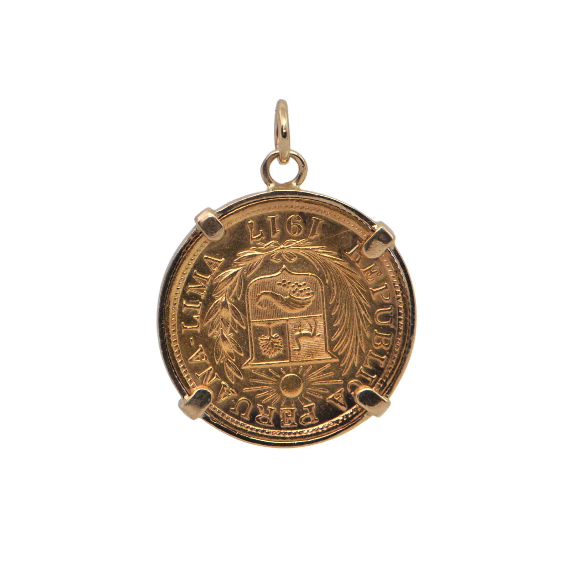 21.6K Gold 1917 1 Libra (Peru) Coin Pendant
