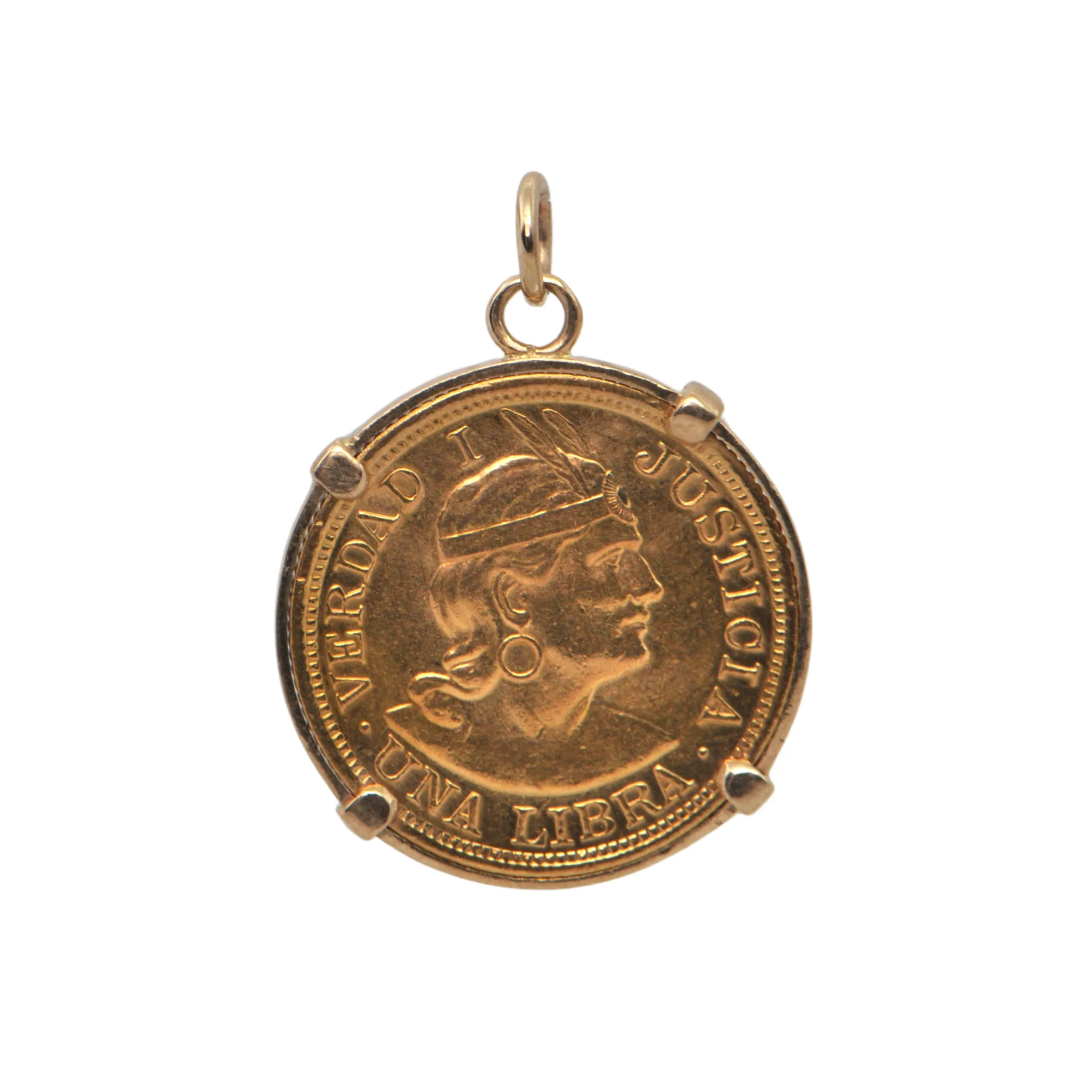 21.6K Gold 1917 1 Libra (Peru) Coin Pendant