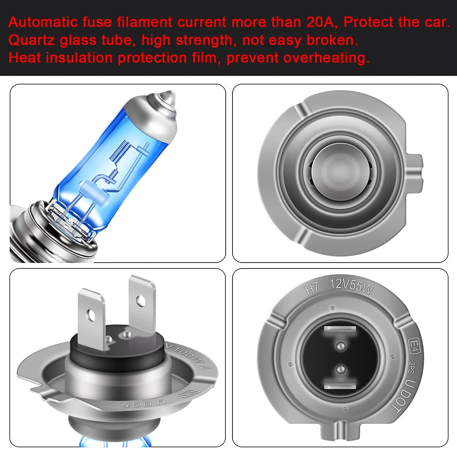 2pcs H7 Halogen Bulb 12V 55W Ultra Bright White 5500K Auto Headlights