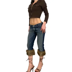 7FAM Low Rise Fur Trim Capris (S)