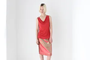 80s Italian Metallic Red & Gold Lamé Disco Skirt