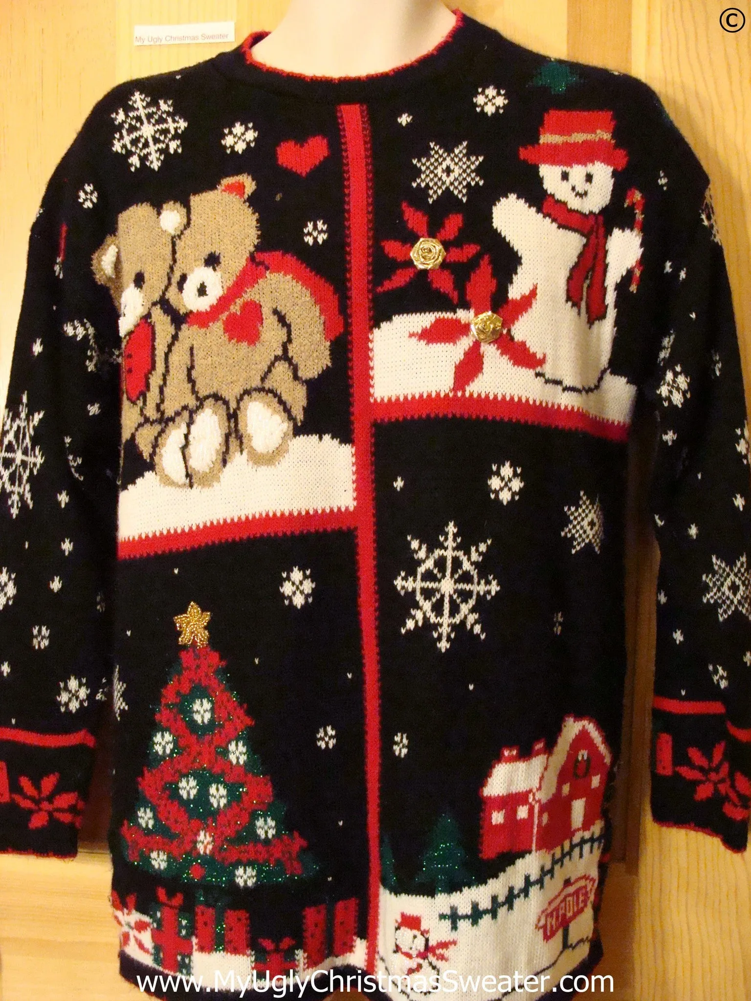 80s Two Sided Best Christmas Sweater with Bears