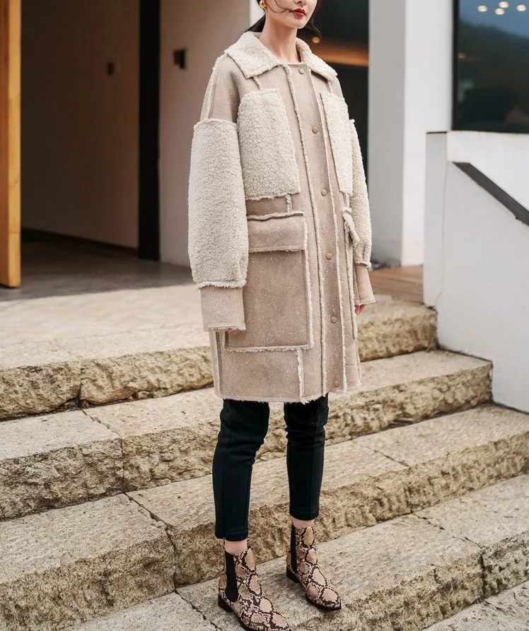 8GIRLS DESIGN BORG LINED FAUX SUEDE COAT