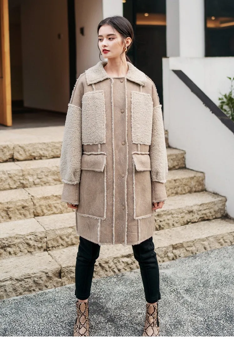 8GIRLS DESIGN BORG LINED FAUX SUEDE COAT