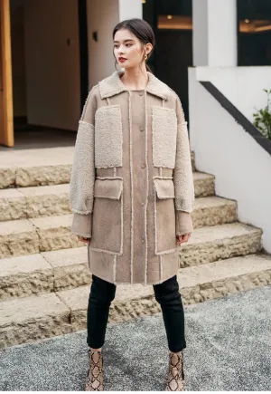 8GIRLS DESIGN BORG LINED FAUX SUEDE COAT