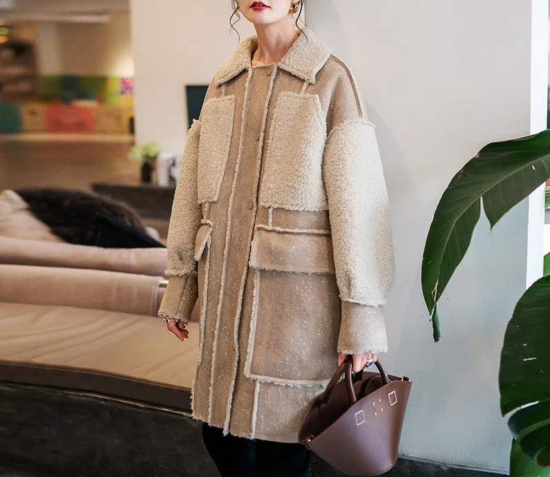 8GIRLS DESIGN BORG LINED FAUX SUEDE COAT