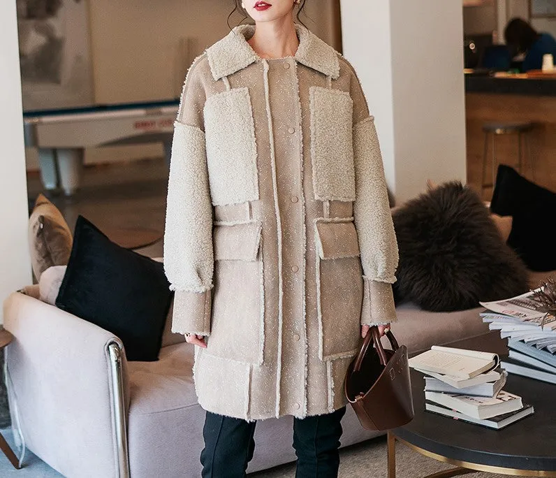 8GIRLS DESIGN BORG LINED FAUX SUEDE COAT