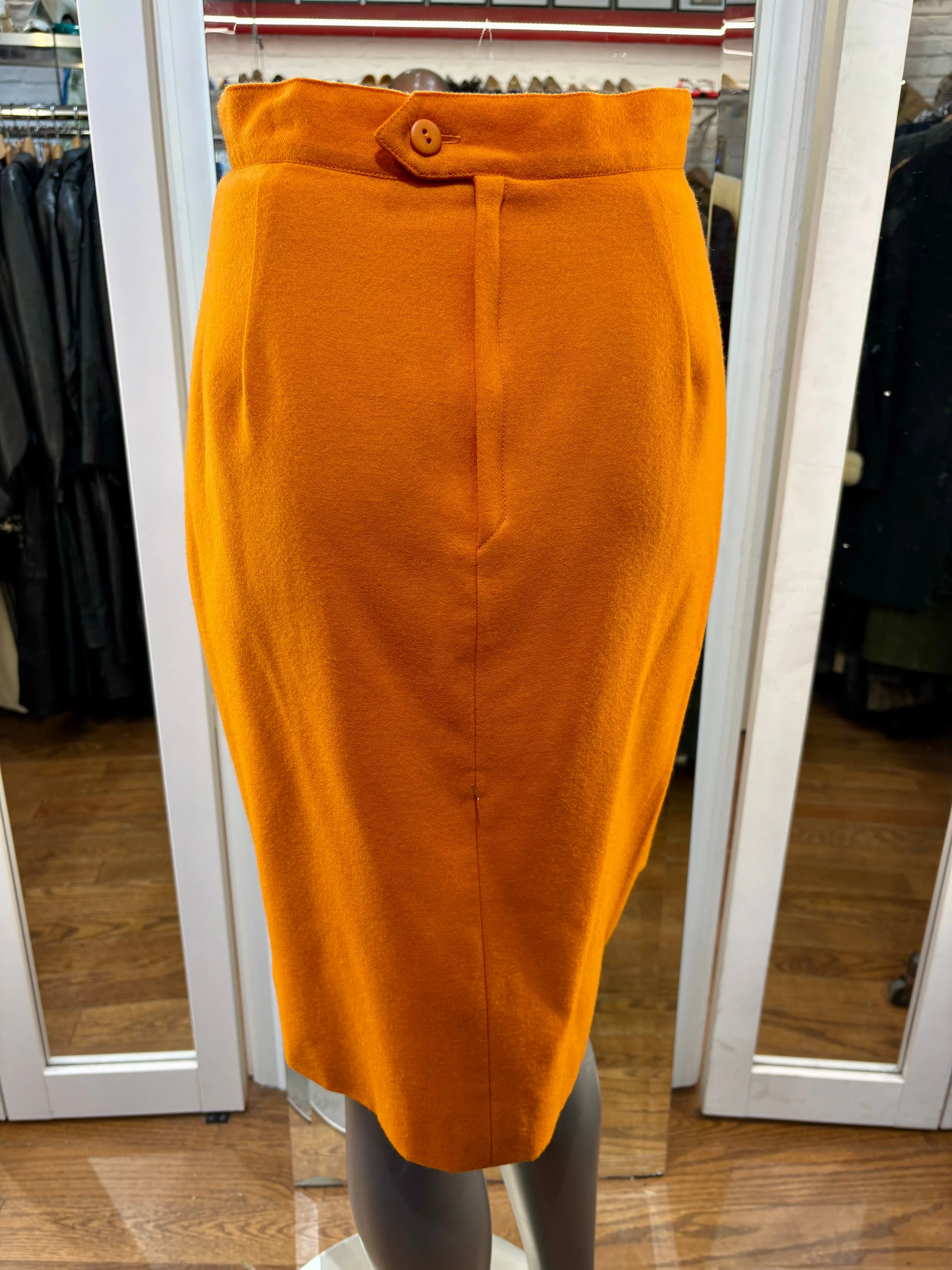 90’s Orange Pencil Skirt With Front Layer By J. Tiktiner