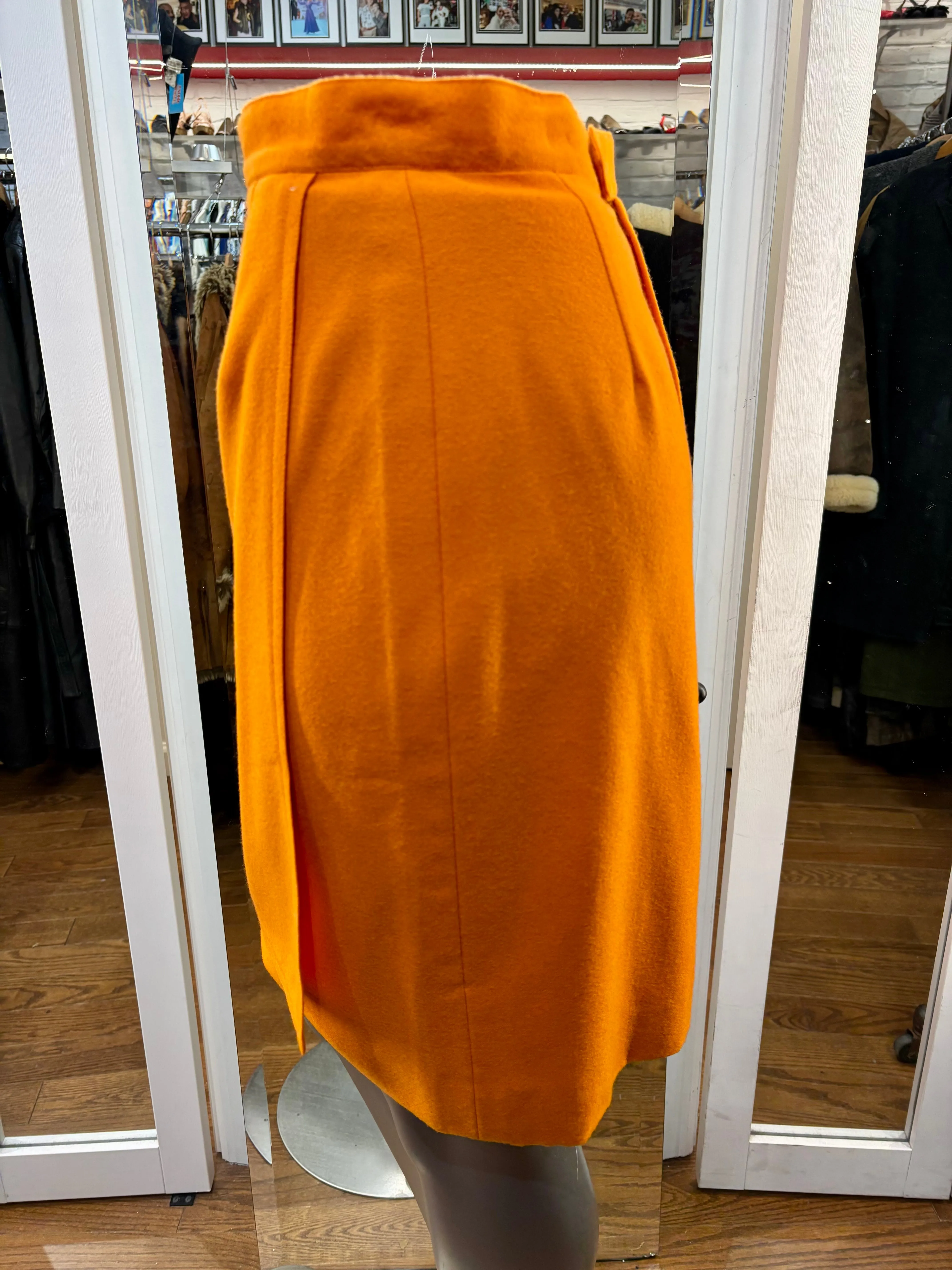 90’s Orange Pencil Skirt With Front Layer By J. Tiktiner