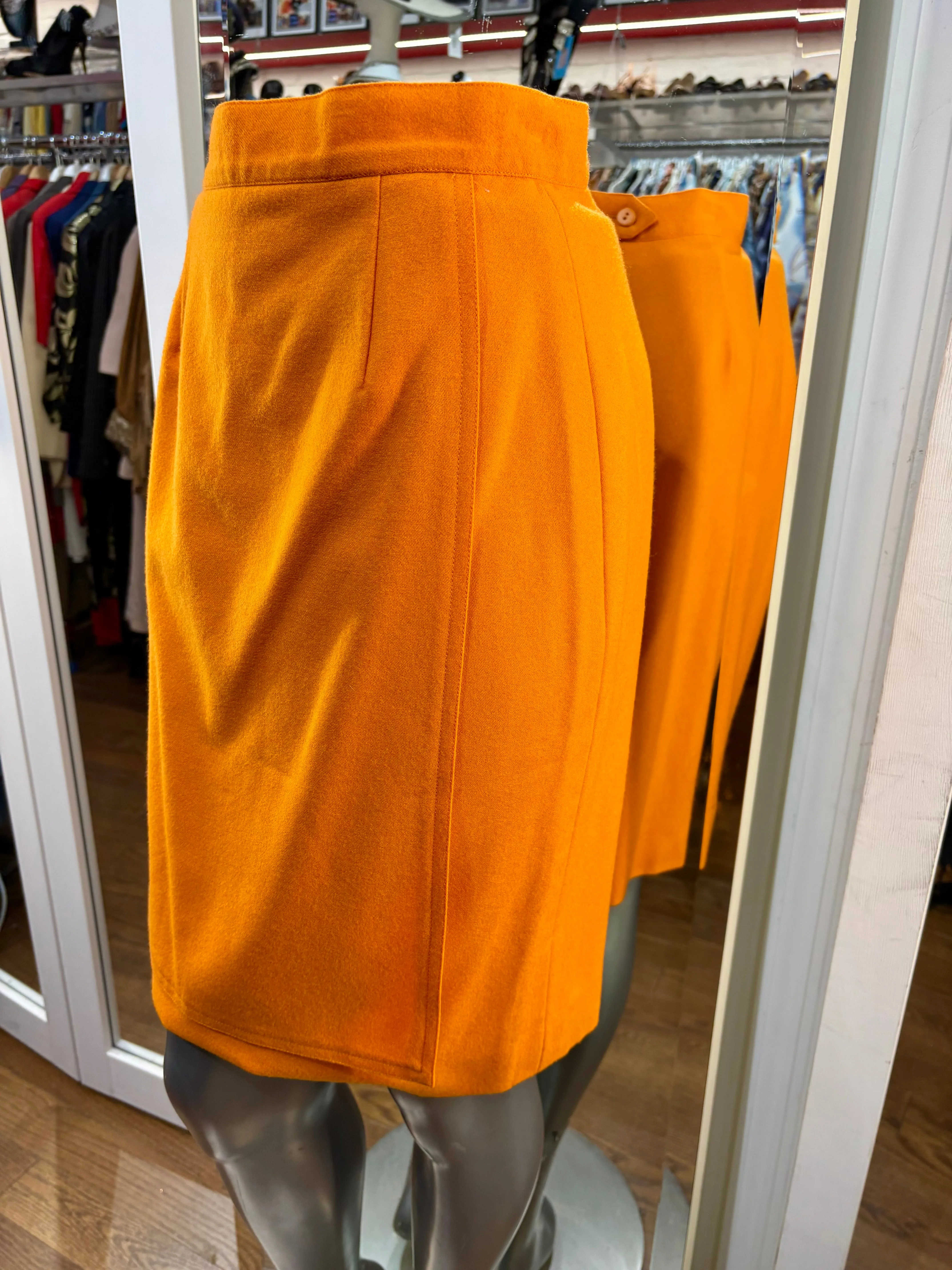 90’s Orange Pencil Skirt With Front Layer By J. Tiktiner