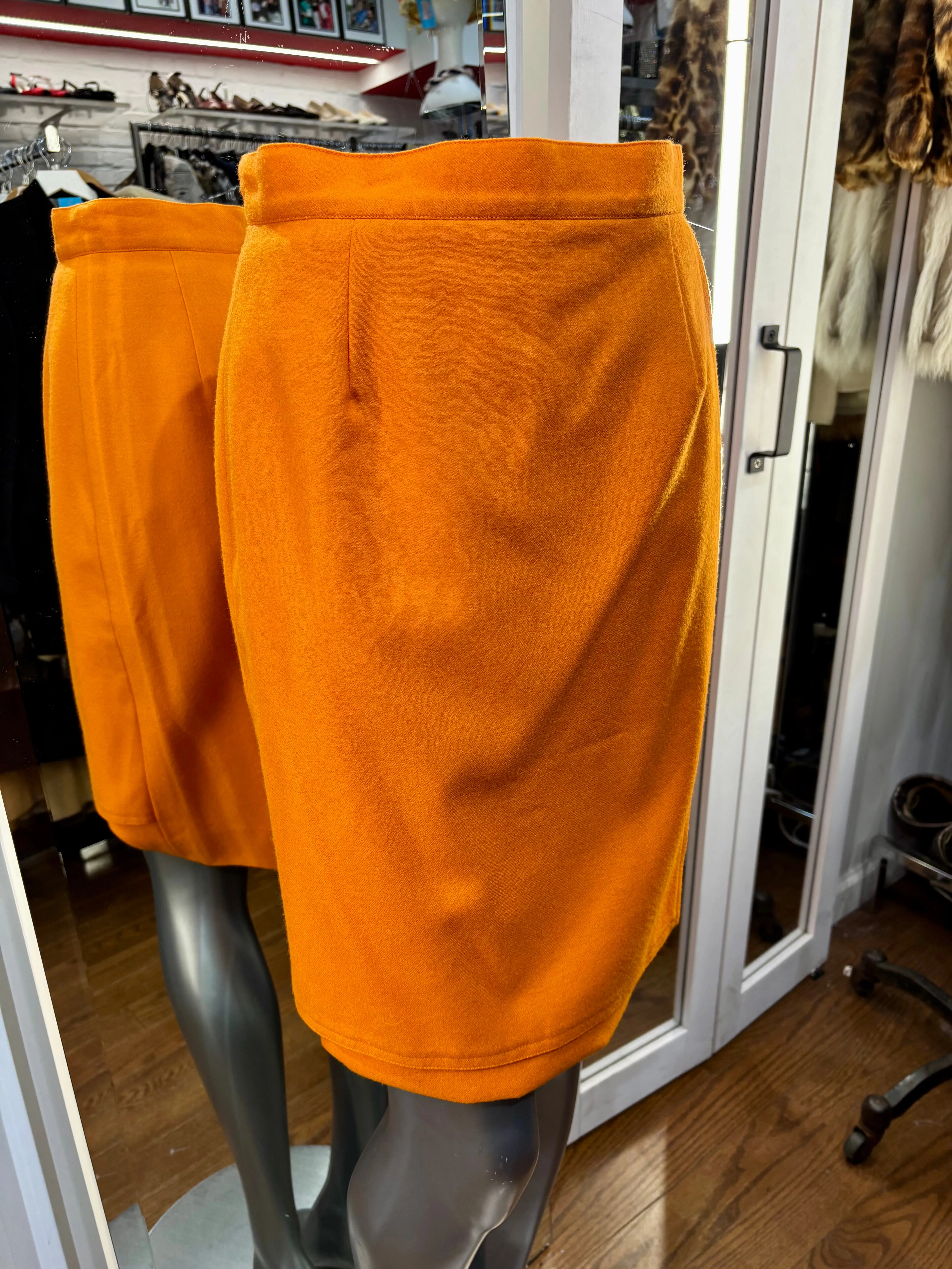 90’s Orange Pencil Skirt With Front Layer By J. Tiktiner