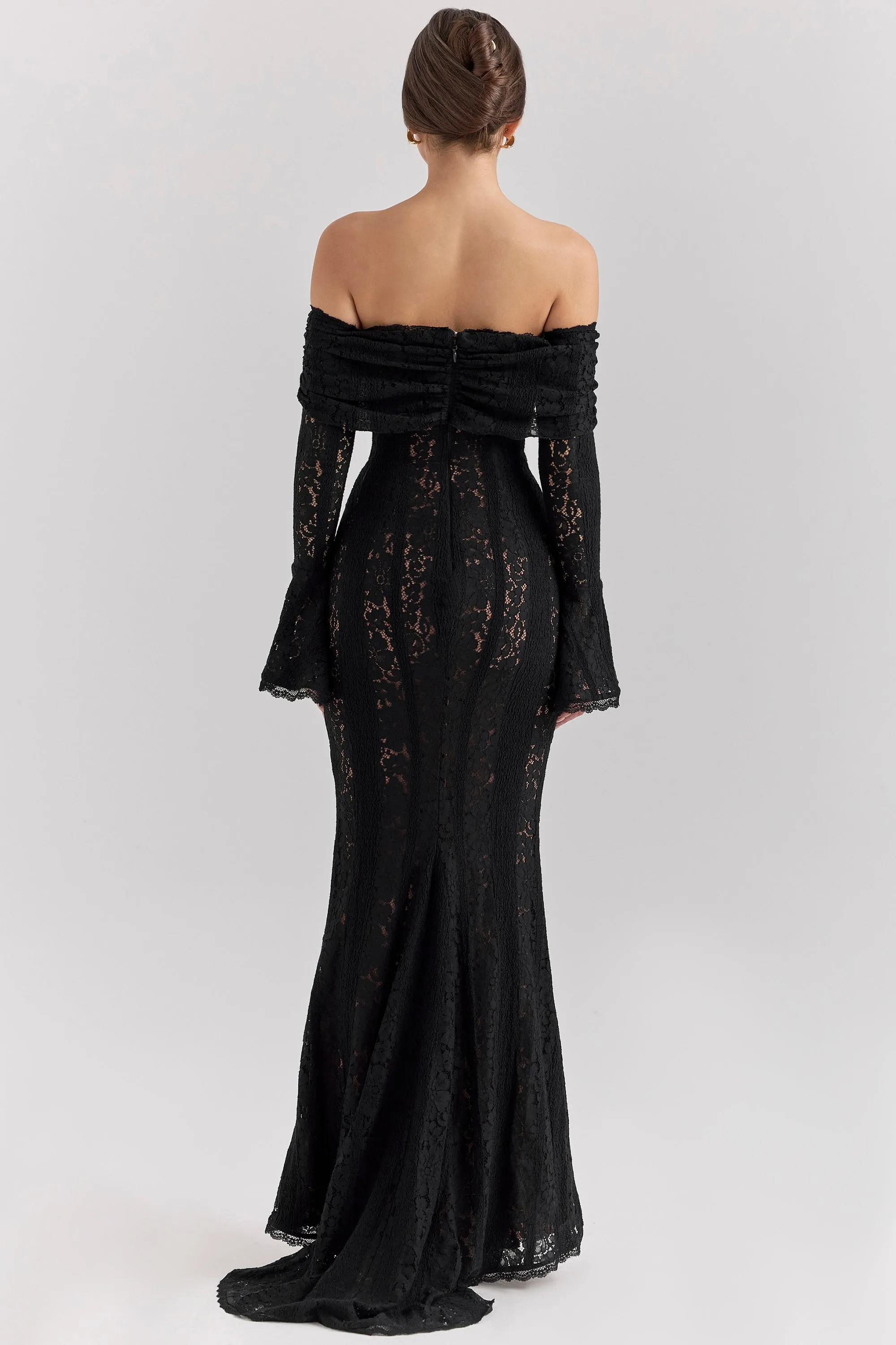 AEILA VINTAGE LACE MAXI DRESS-BLACK
