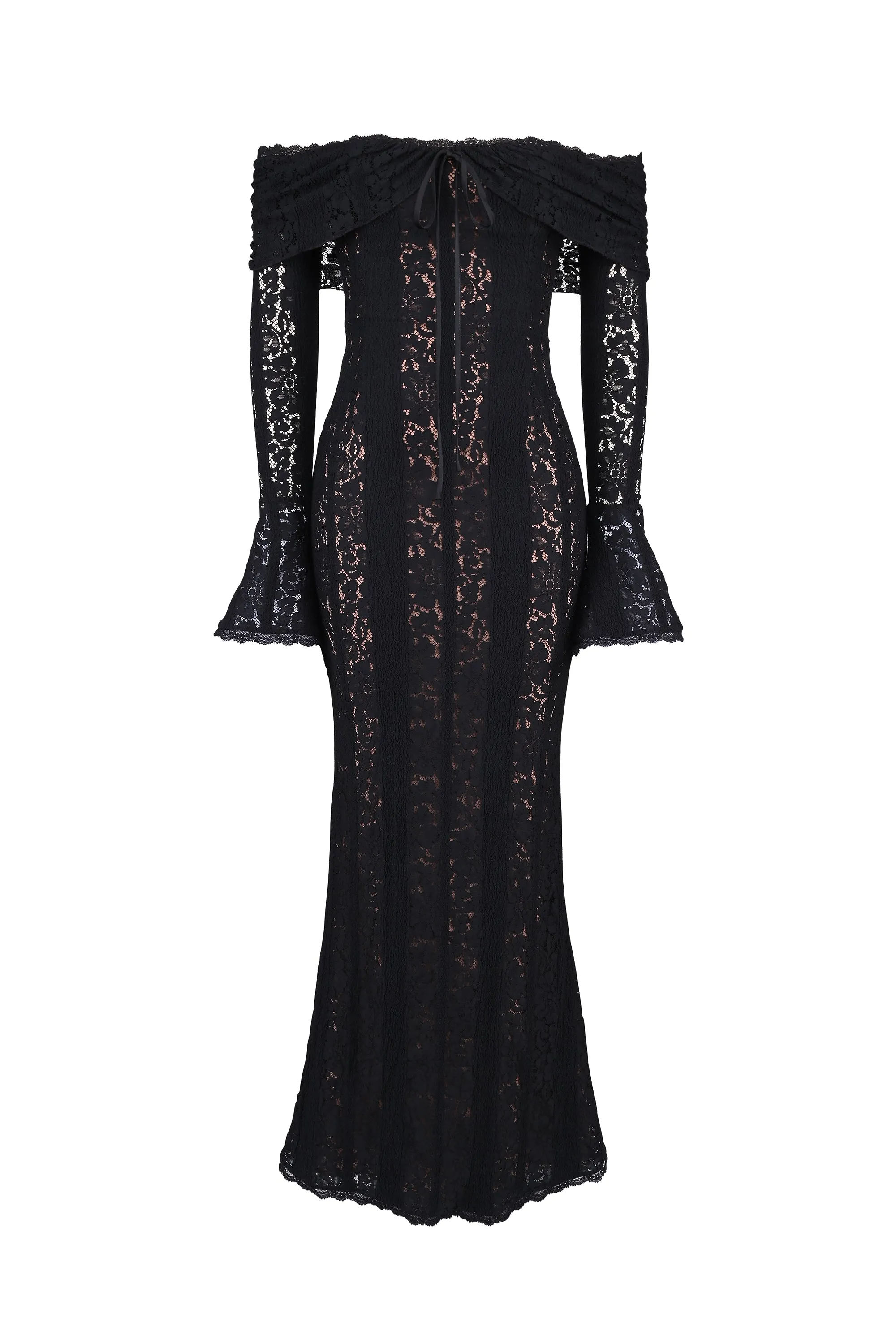 AEILA VINTAGE LACE MAXI DRESS-BLACK