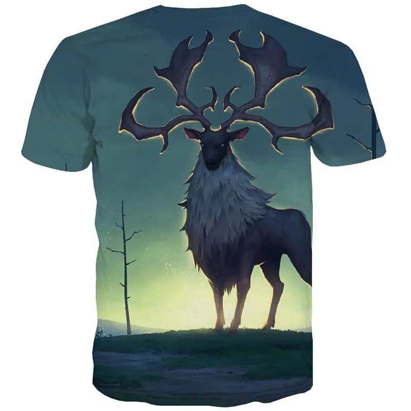 Animal T-shirt Men Deer Tshirts Casual Tree T shirts Funny Forest Shirt Print