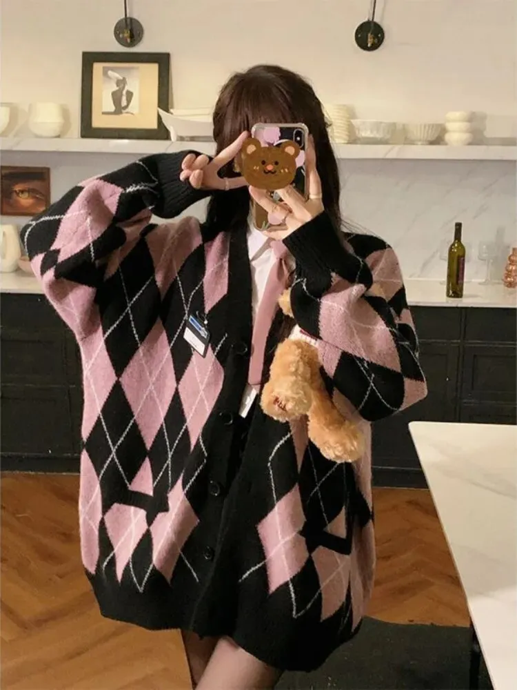 Argyle Knit Cardigan