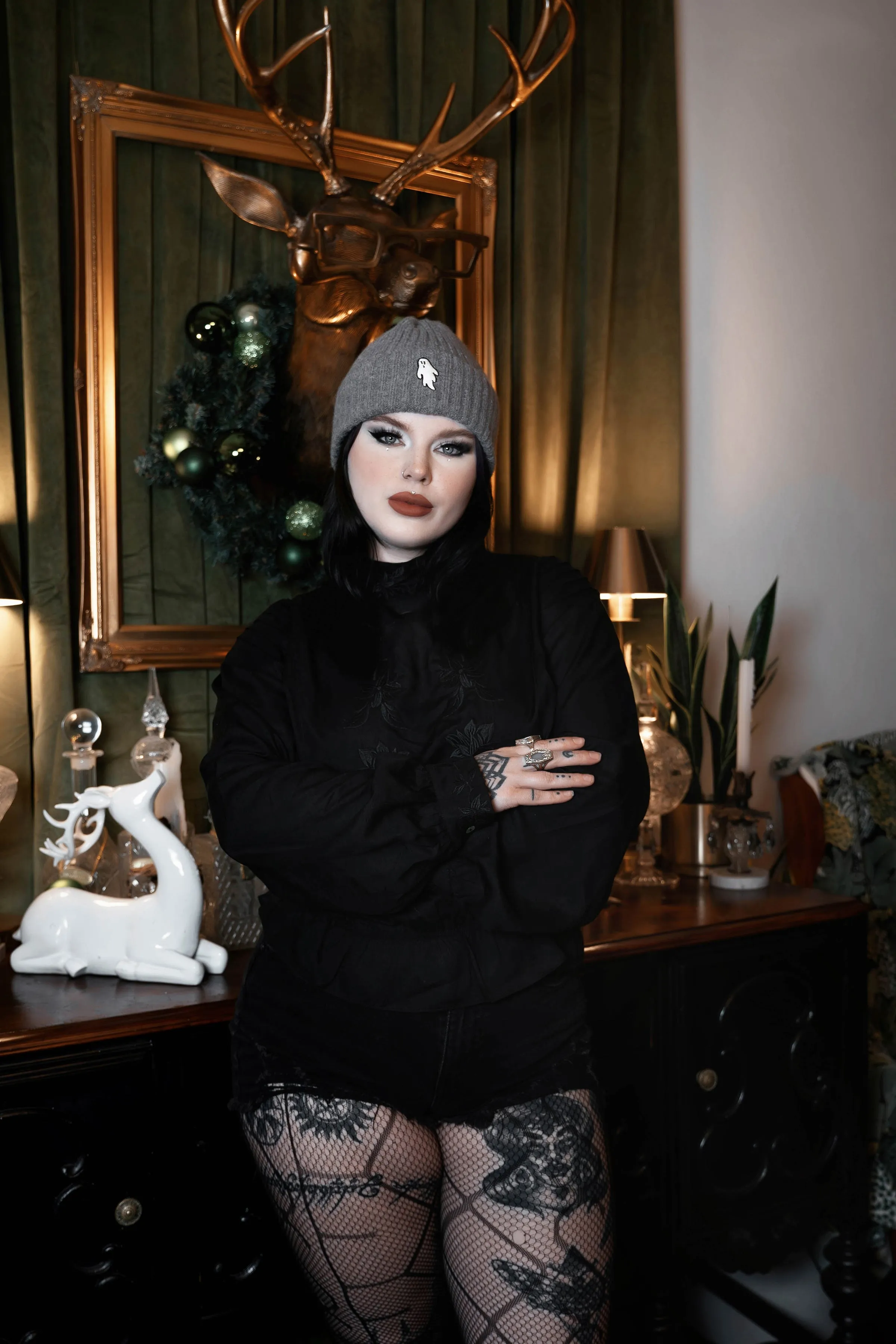Autumn Grey | Ghostie Embroidered & Reversible Knit Beanie