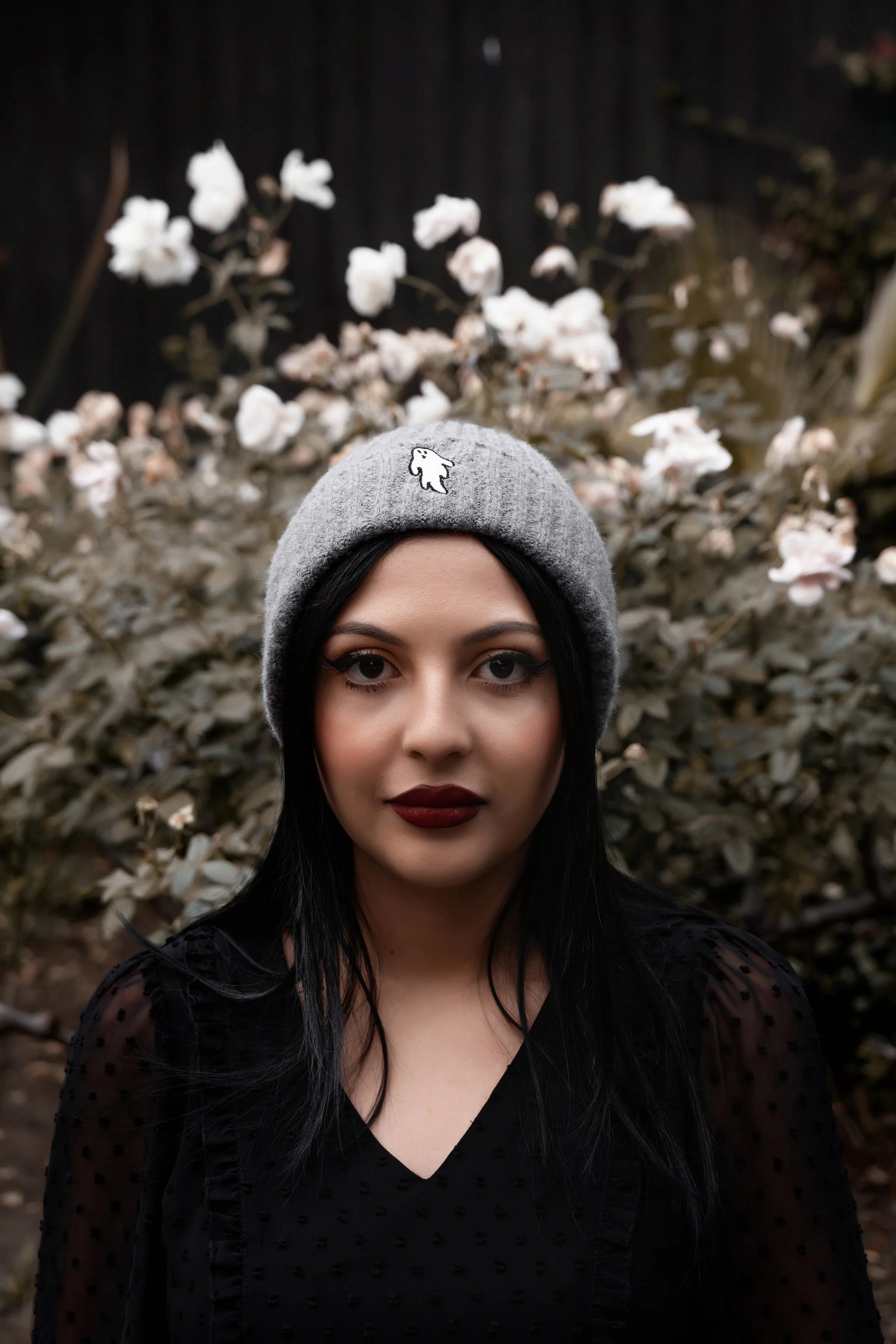 Autumn Grey | Ghostie Embroidered & Reversible Knit Beanie