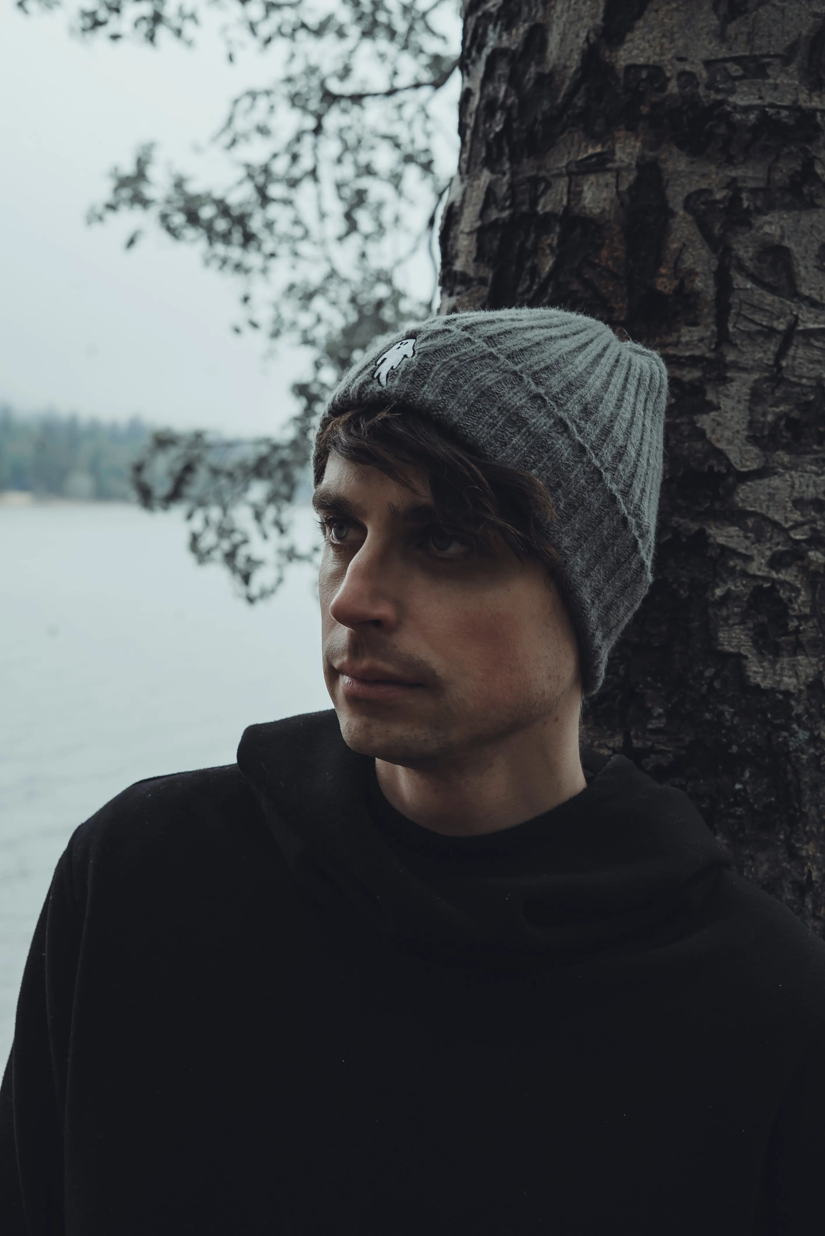 Autumn Grey | Ghostie Embroidered & Reversible Knit Beanie