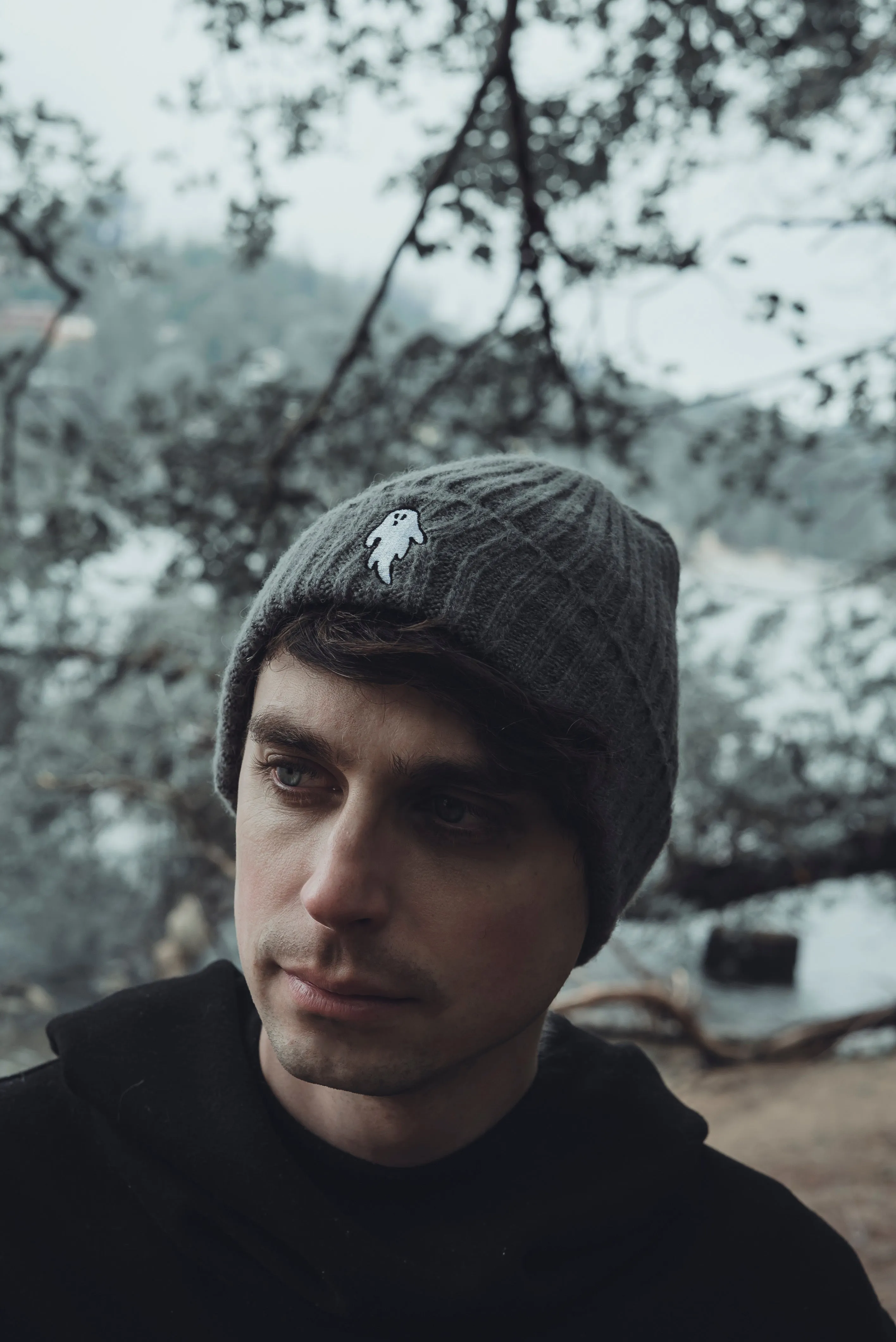 Autumn Grey | Ghostie Embroidered & Reversible Knit Beanie