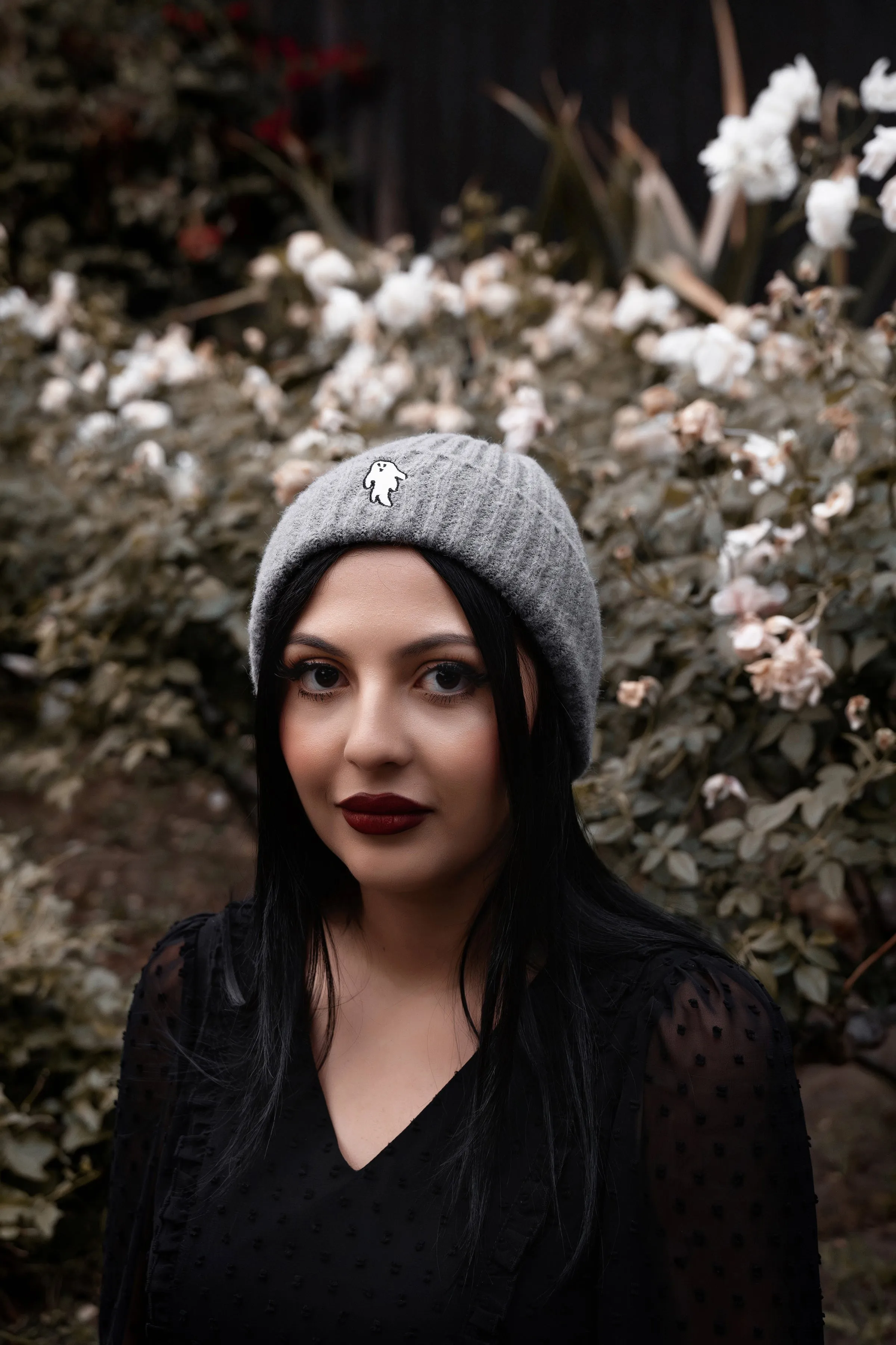 Autumn Grey | Ghostie Embroidered & Reversible Knit Beanie