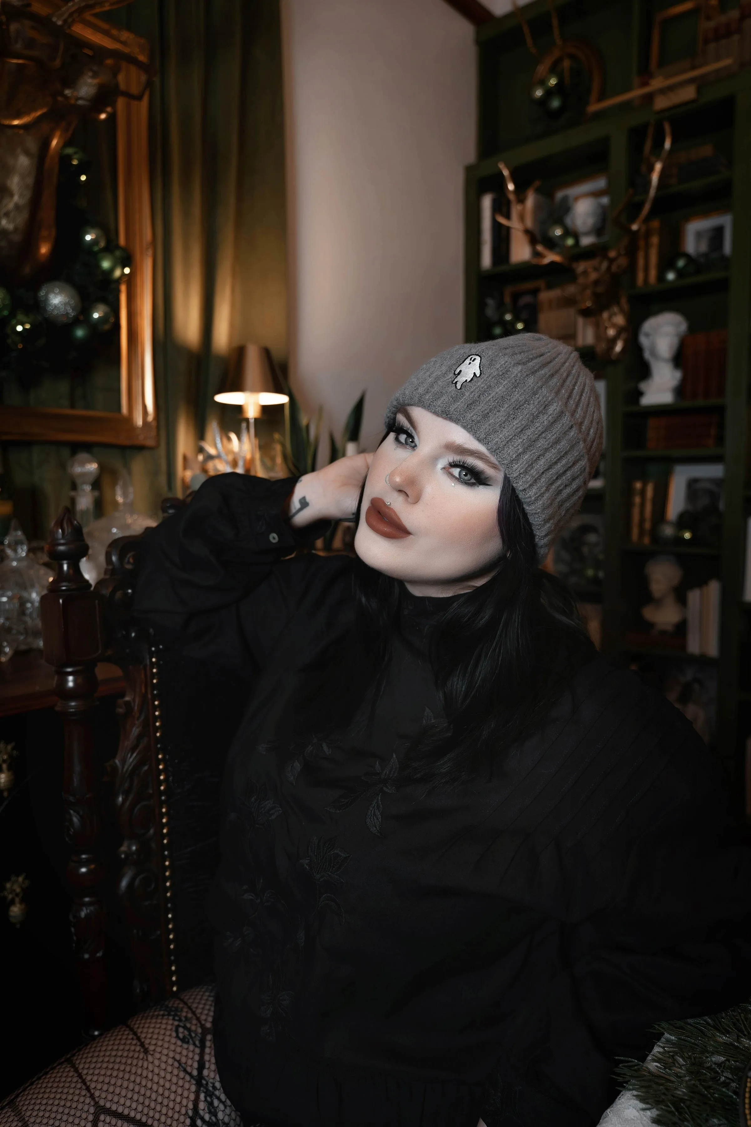 Autumn Grey | Ghostie Embroidered & Reversible Knit Beanie