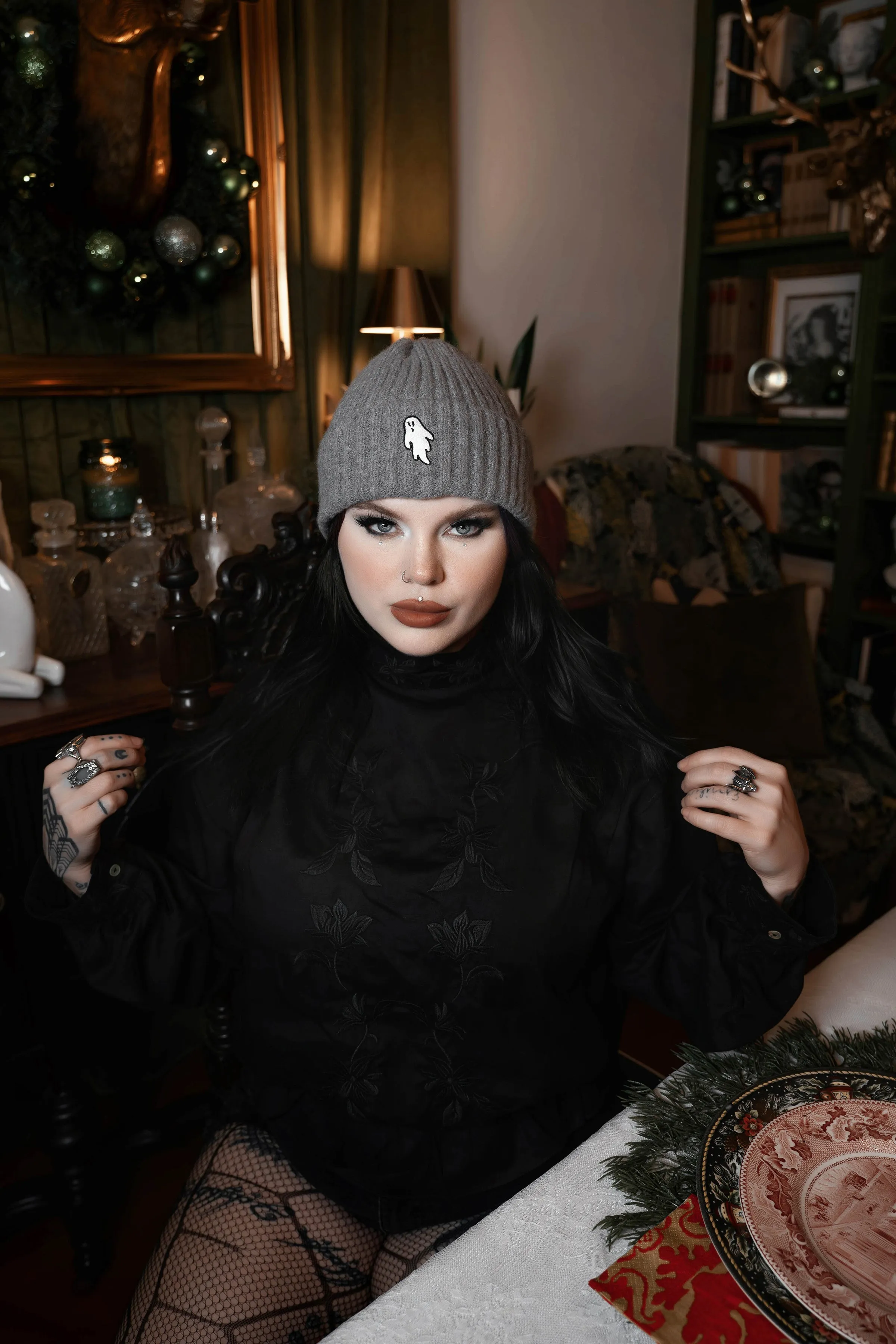 Autumn Grey | Ghostie Embroidered & Reversible Knit Beanie