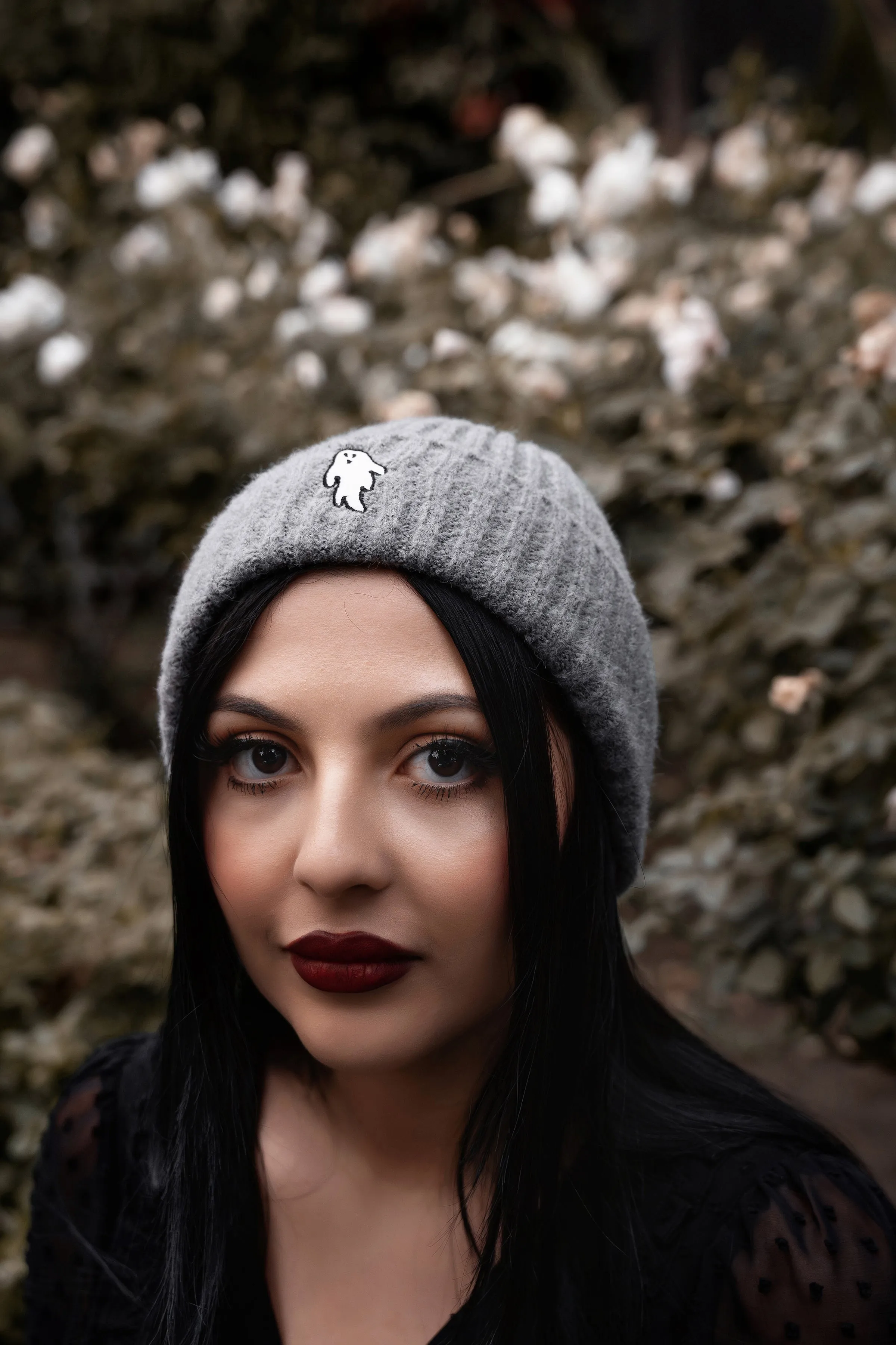Autumn Grey | Ghostie Embroidered & Reversible Knit Beanie