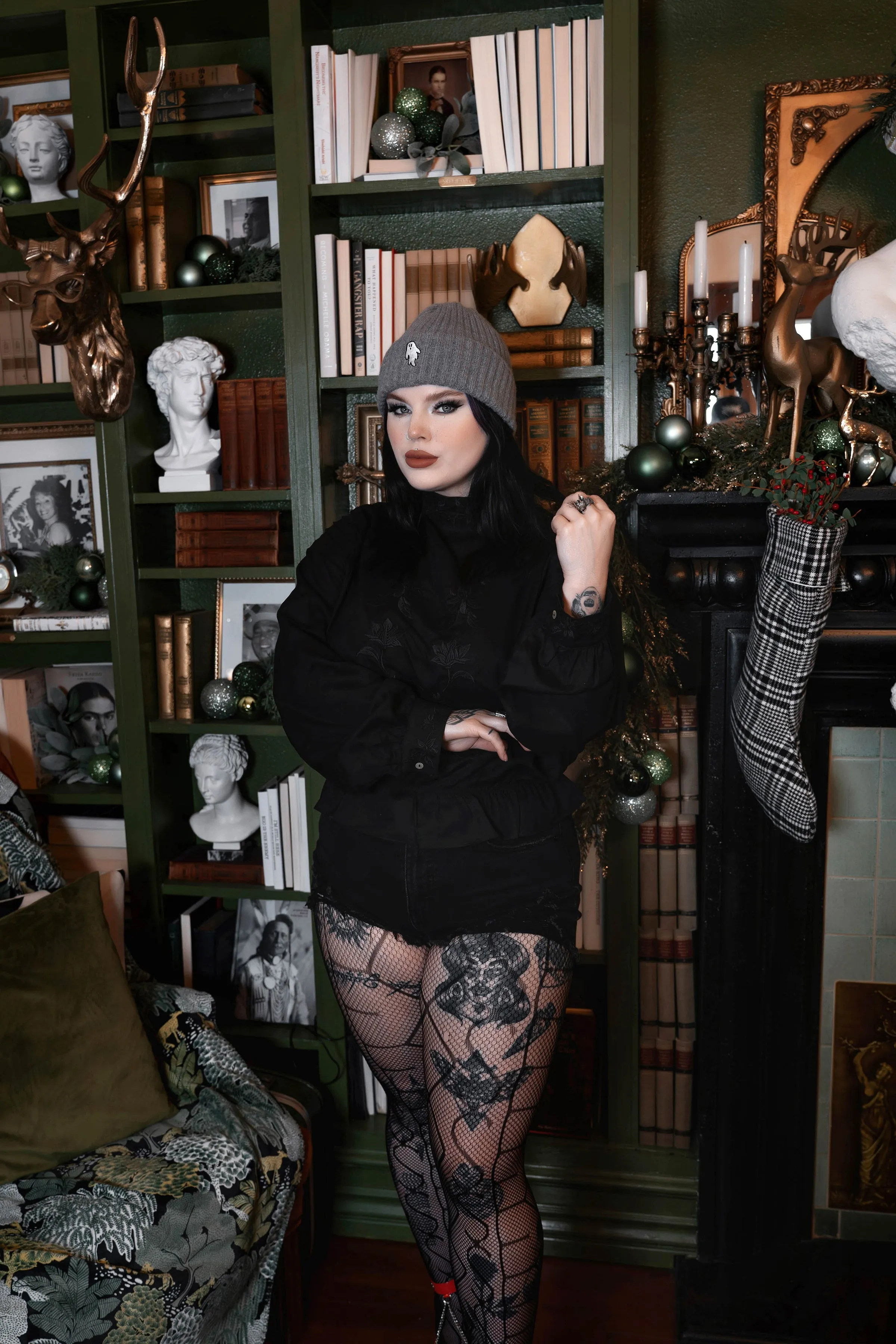 Autumn Grey | Ghostie Embroidered & Reversible Knit Beanie