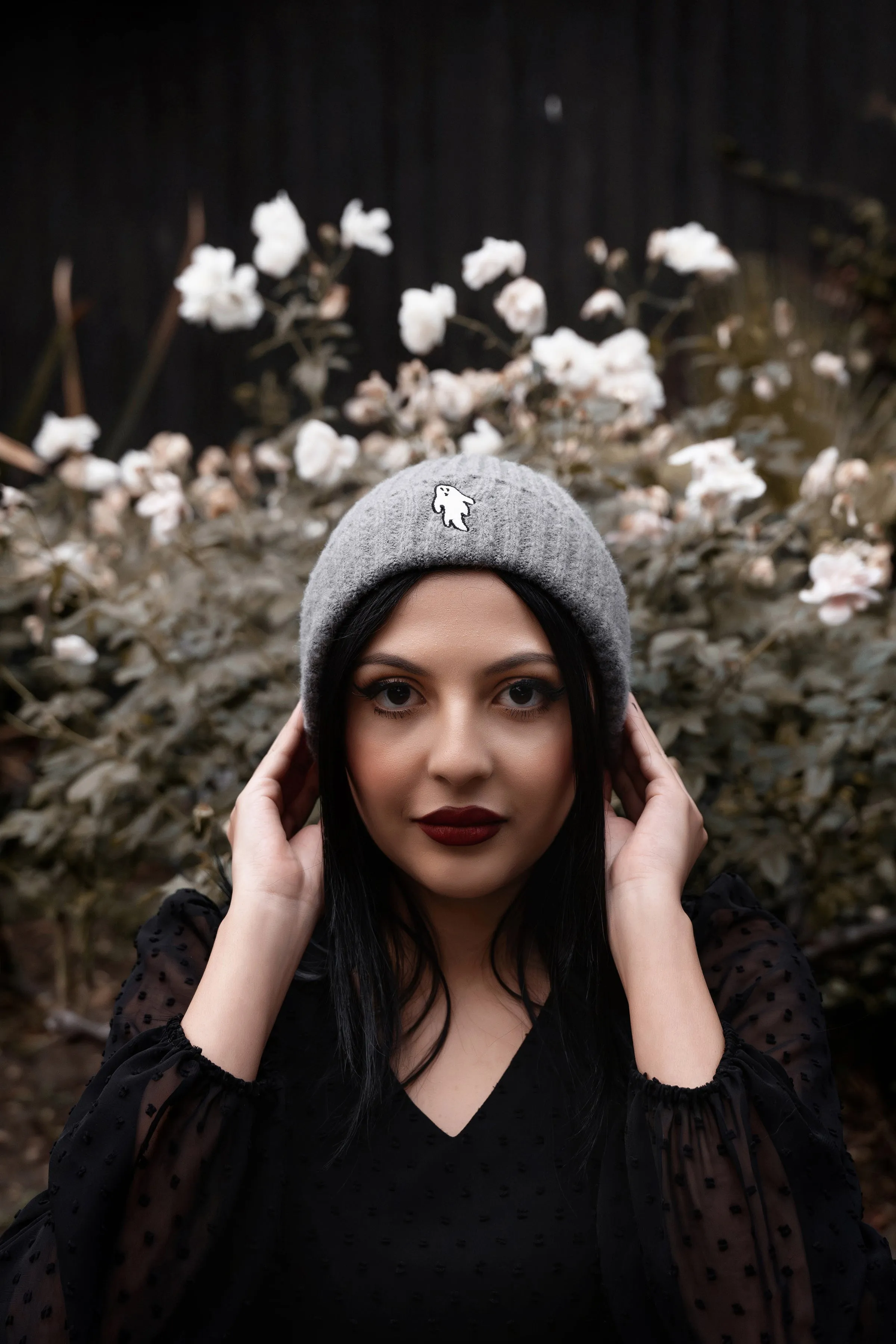 Autumn Grey | Ghostie Embroidered & Reversible Knit Beanie