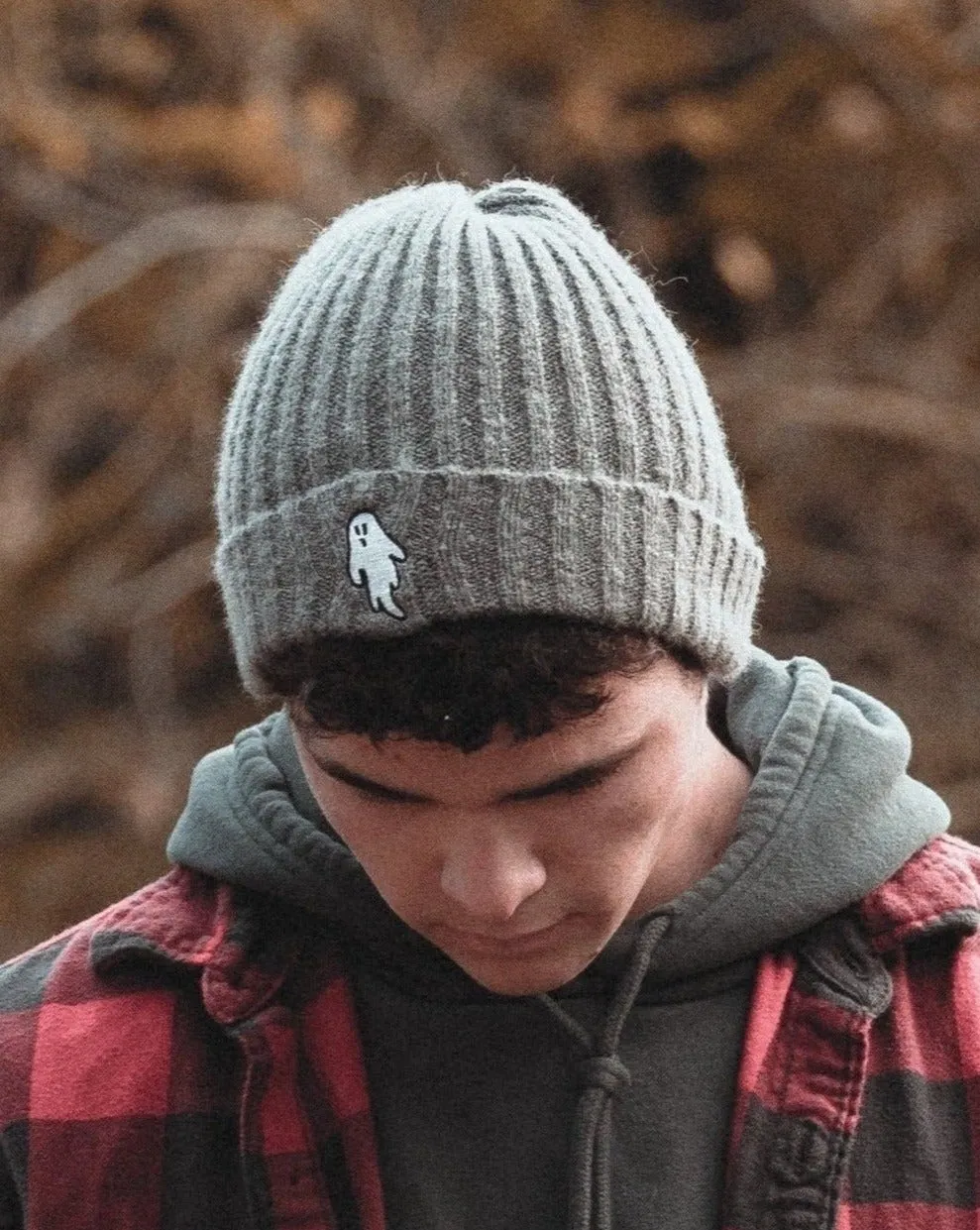 Autumn Grey | Ghostie Embroidered & Reversible Knit Beanie