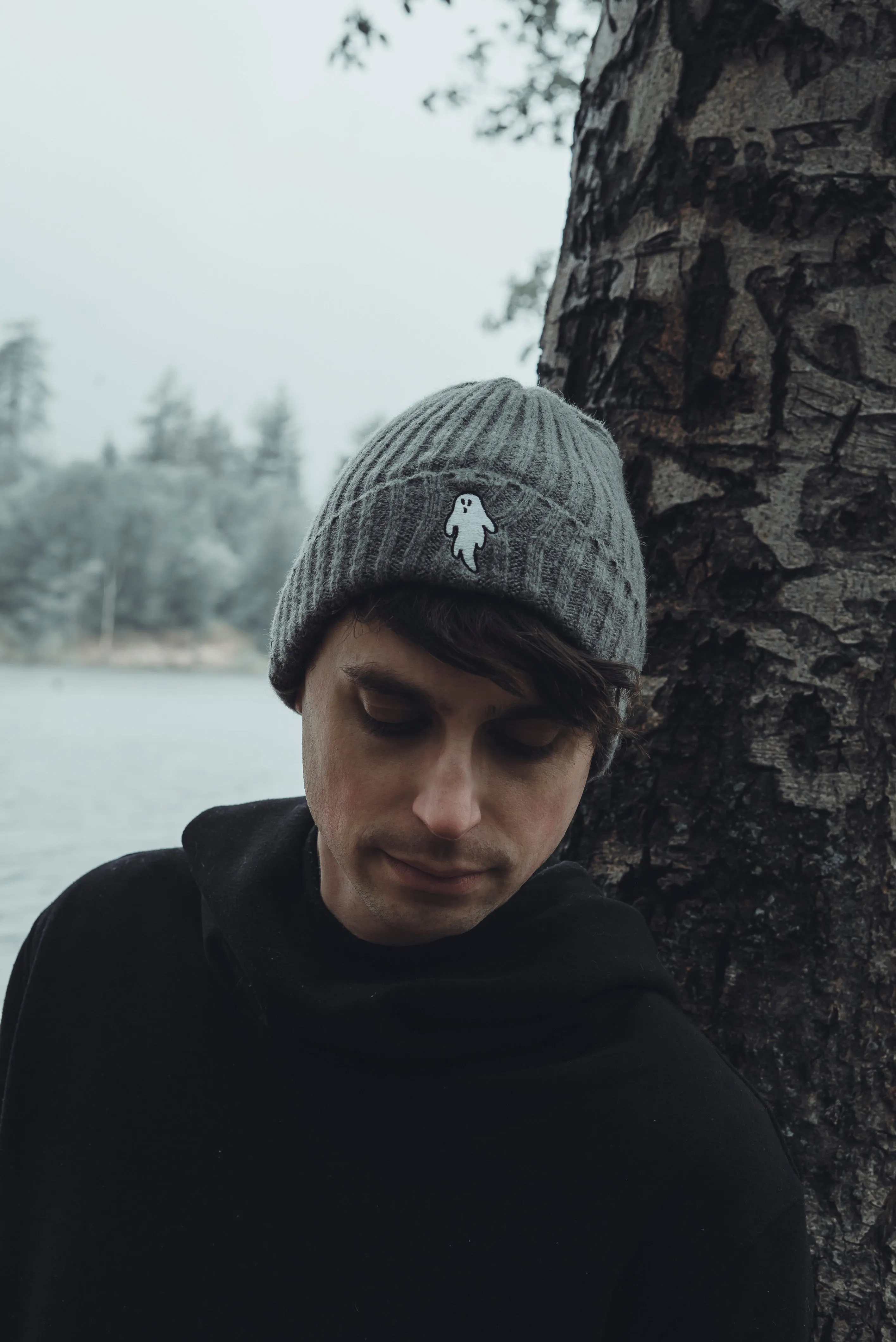 Autumn Grey | Ghostie Embroidered & Reversible Knit Beanie