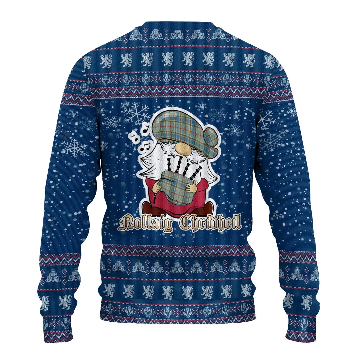 Balfour Blue Clan Christmas Family Ugly Sweater with Funny Gnome Playing Bagpipes