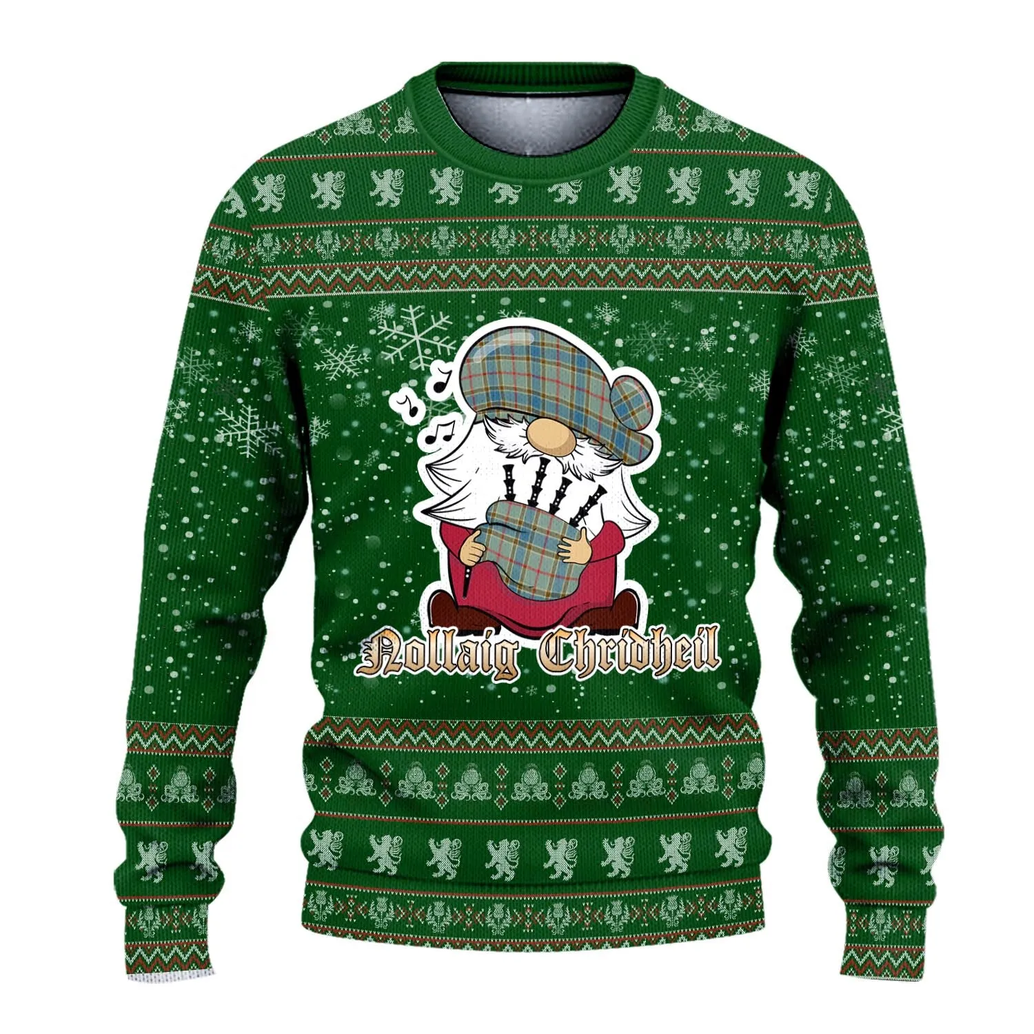 Balfour Blue Clan Christmas Family Ugly Sweater with Funny Gnome Playing Bagpipes