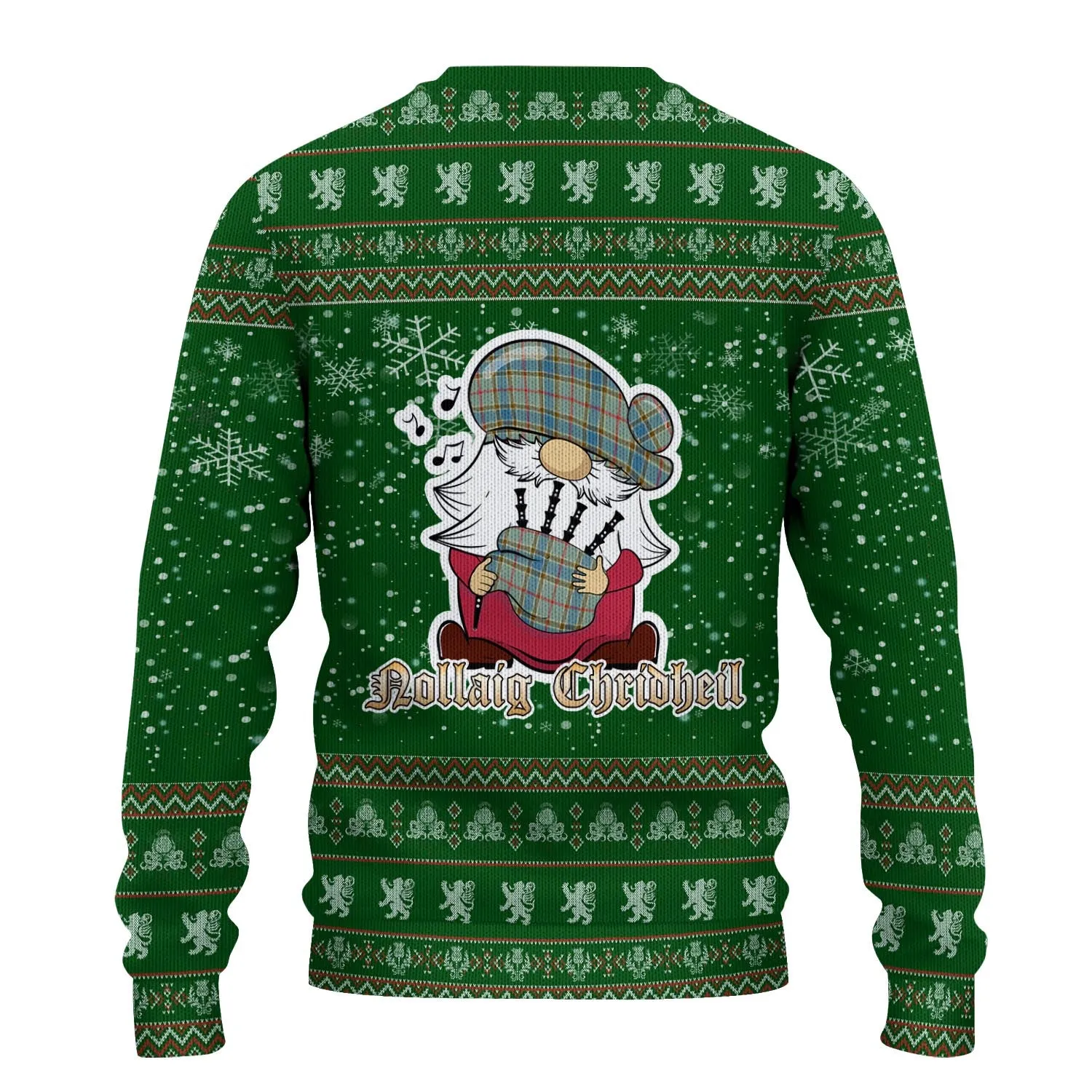 Balfour Blue Clan Christmas Family Ugly Sweater with Funny Gnome Playing Bagpipes