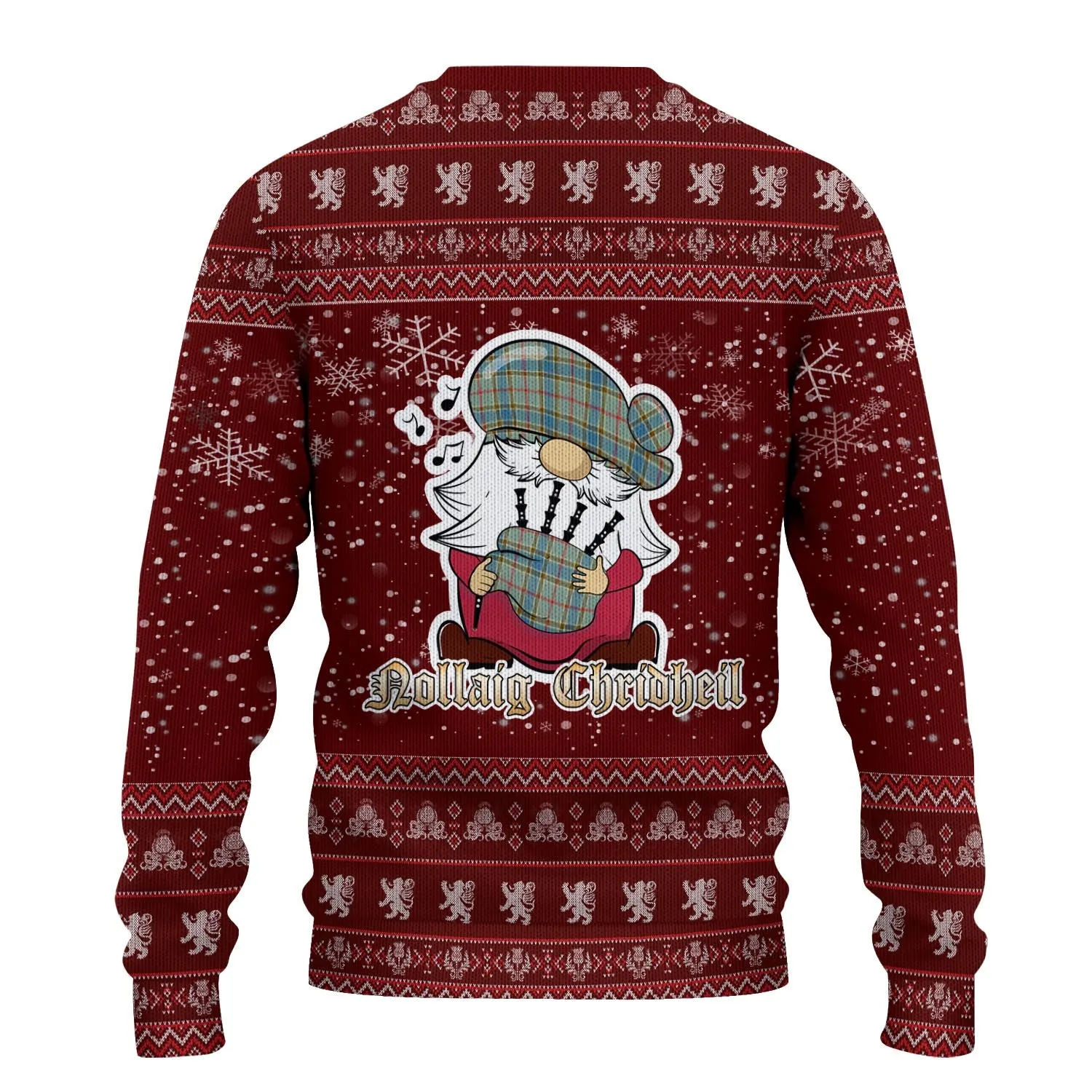 Balfour Blue Clan Christmas Family Ugly Sweater with Funny Gnome Playing Bagpipes