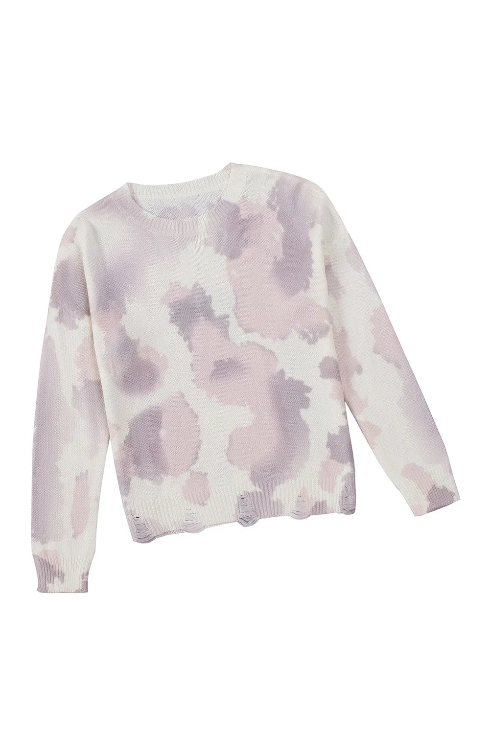 Beige Stain Washed Tie Dye Sweater